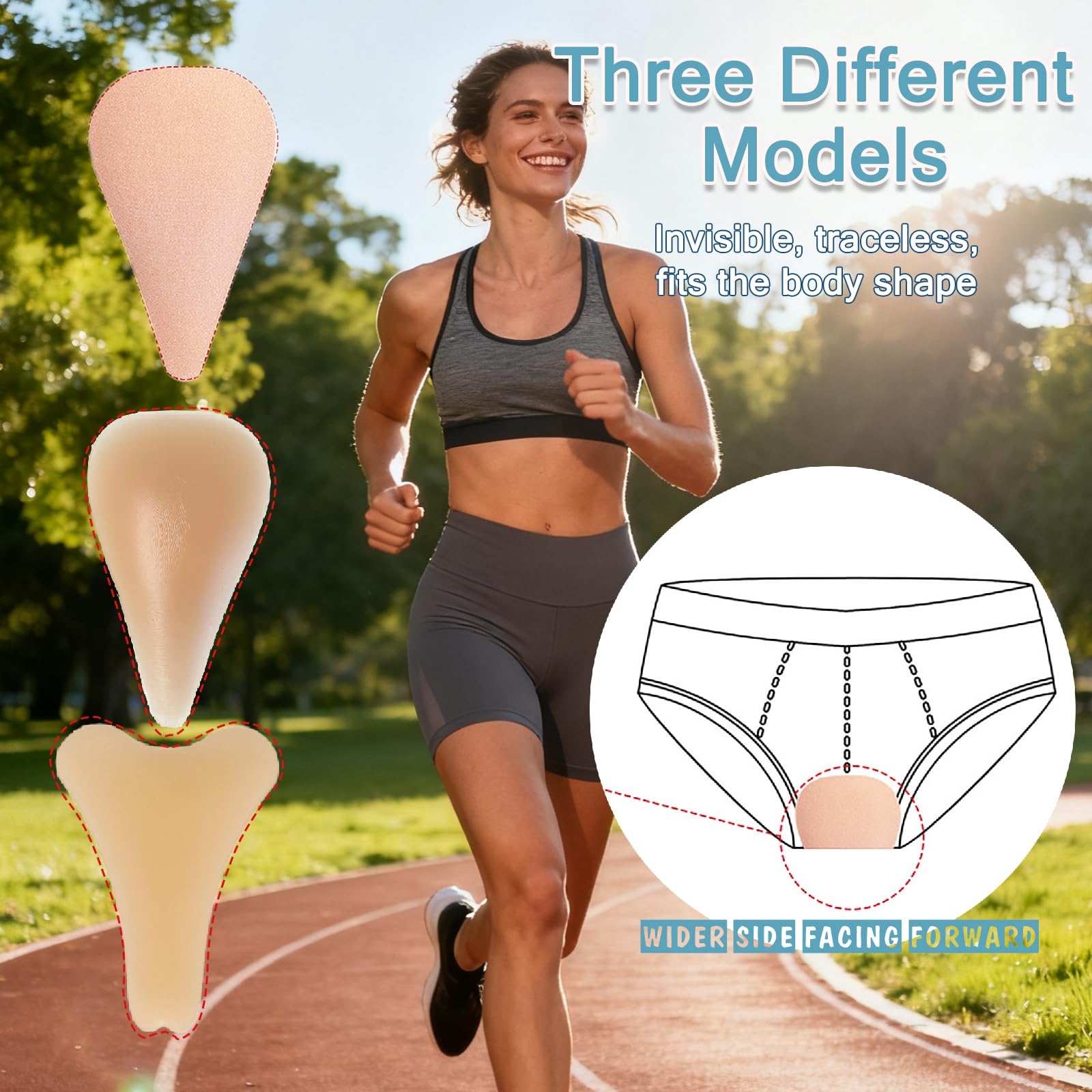 3 Pièces Protections Anti Camel Toe Silicone, Beige | Inserts adhésifs réutilisables masquent le moulage intime, offrant un rendu invisible sous maillots de bain et leggings