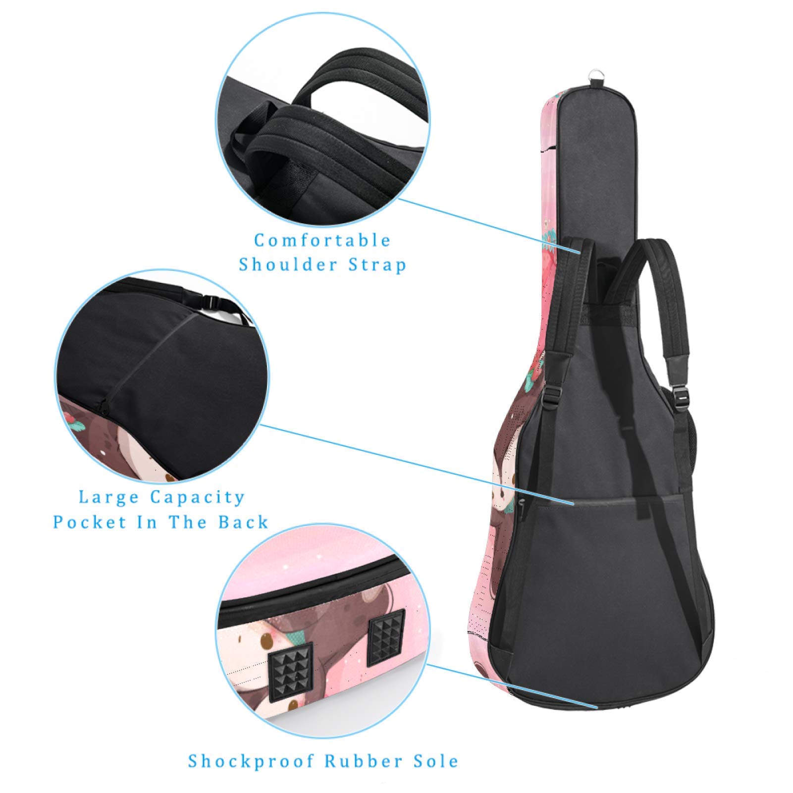 Bolsa para guitarra impermeable con cremallera, suave para guitarra, bajo, acústico y clásico, para guitarra eléctrica, bolsa de animales infantiles