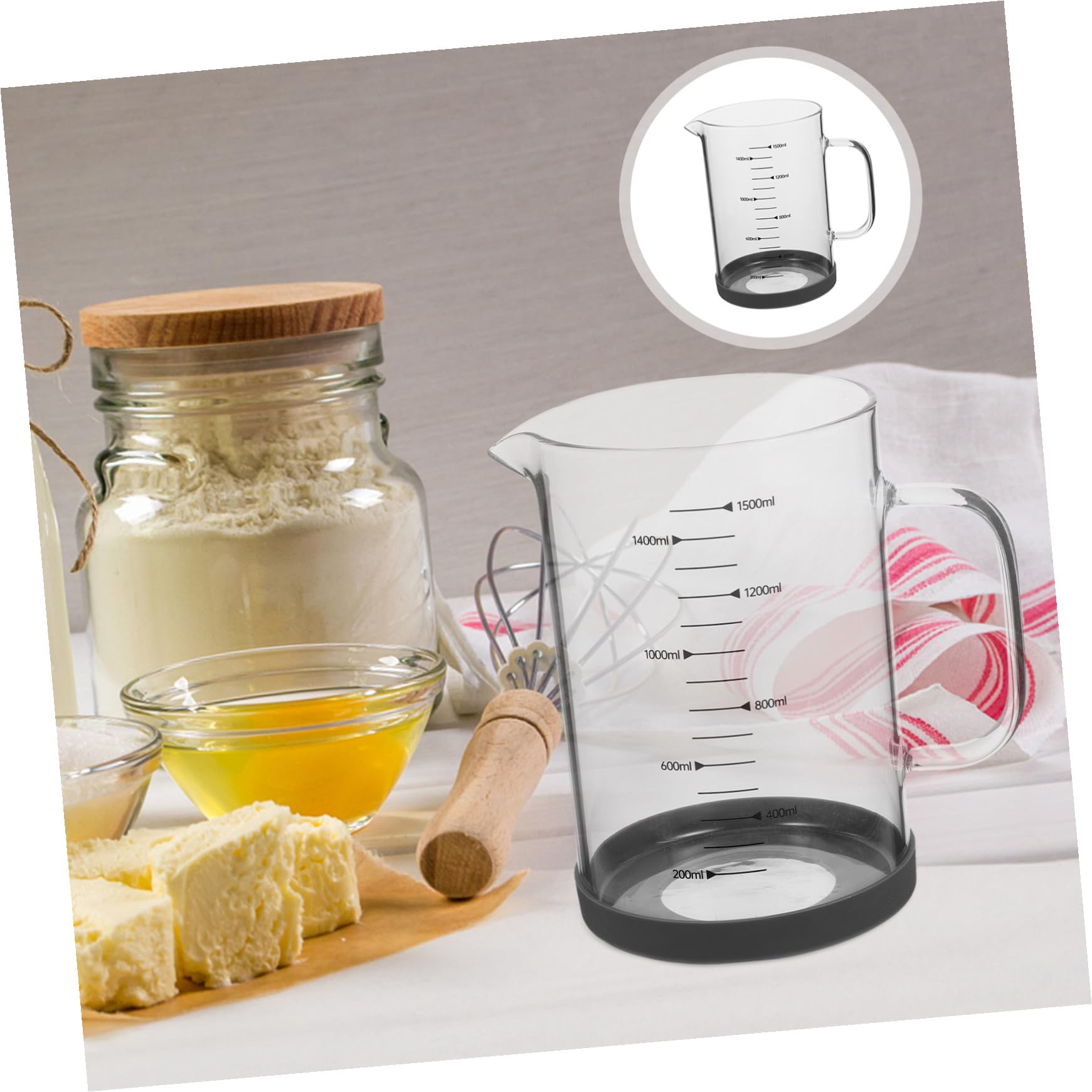 SHINEOFI Jarra Medidora De Vidrio Borosilicato 1500 Ml Con Escala, Taza Medidora Resistente Al Calor, Asa Ergonómica, Para Cocinar y Preparar Café En Hogar y Oficina
