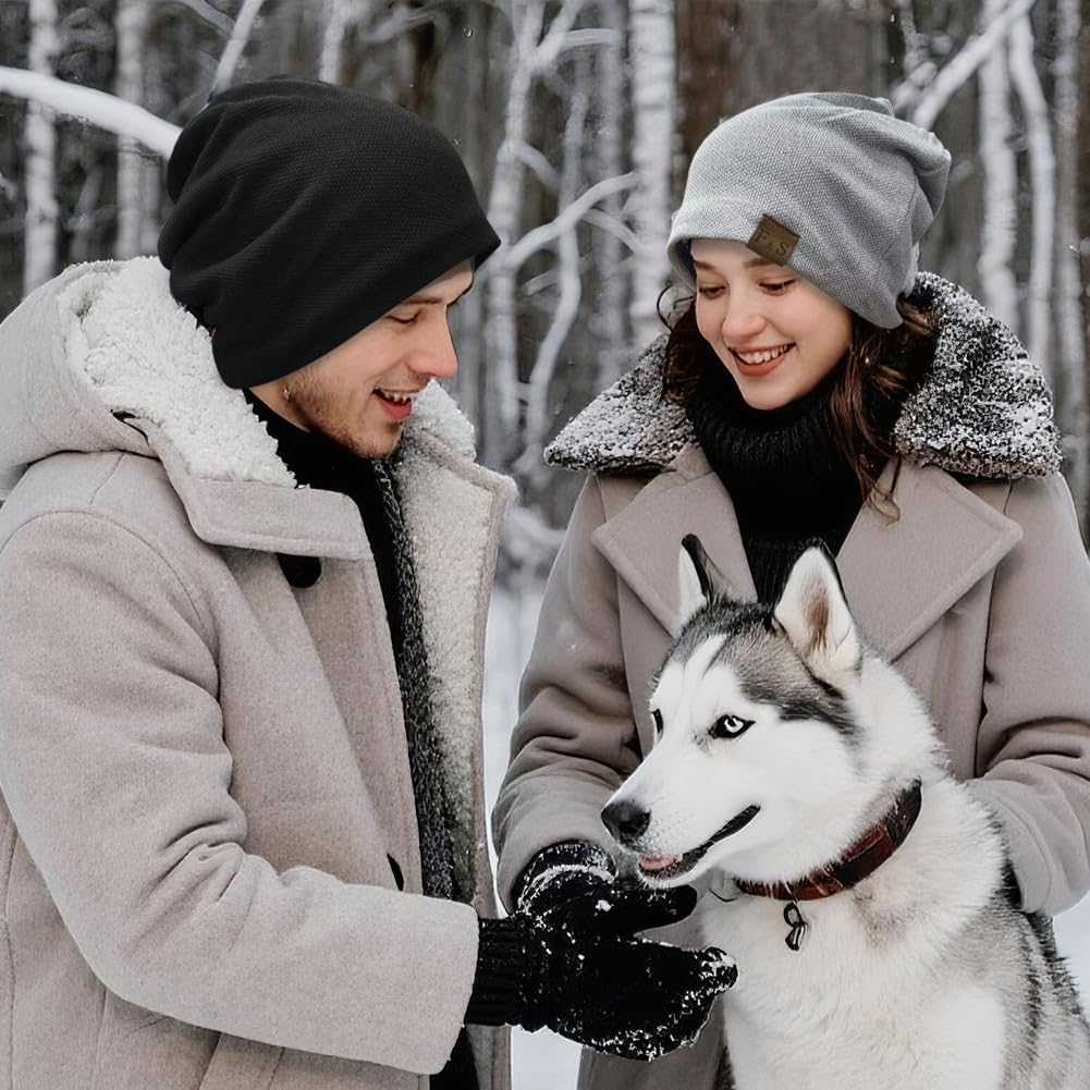 Slouchy Beanie for Women Men Slouch Beanies Hat with Inner Fleece - Image 3