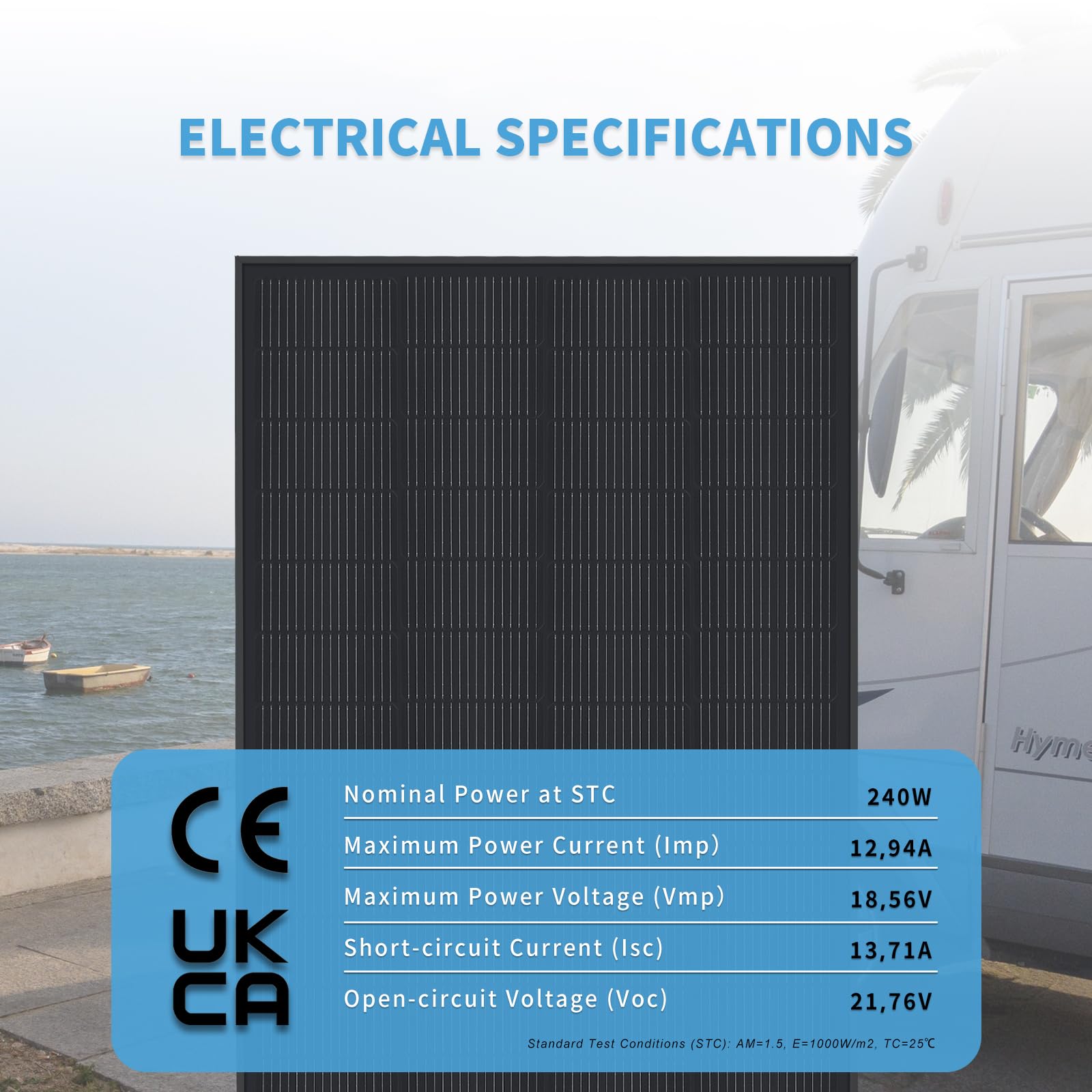 Monokristallines N-Typ 240W Solarpanel 12V in Schwarz – Effizientes Solarmodul für Wohnmobil, Boot, Balkon, Dach sowie 12V Batterien und mobile Kraftwerke