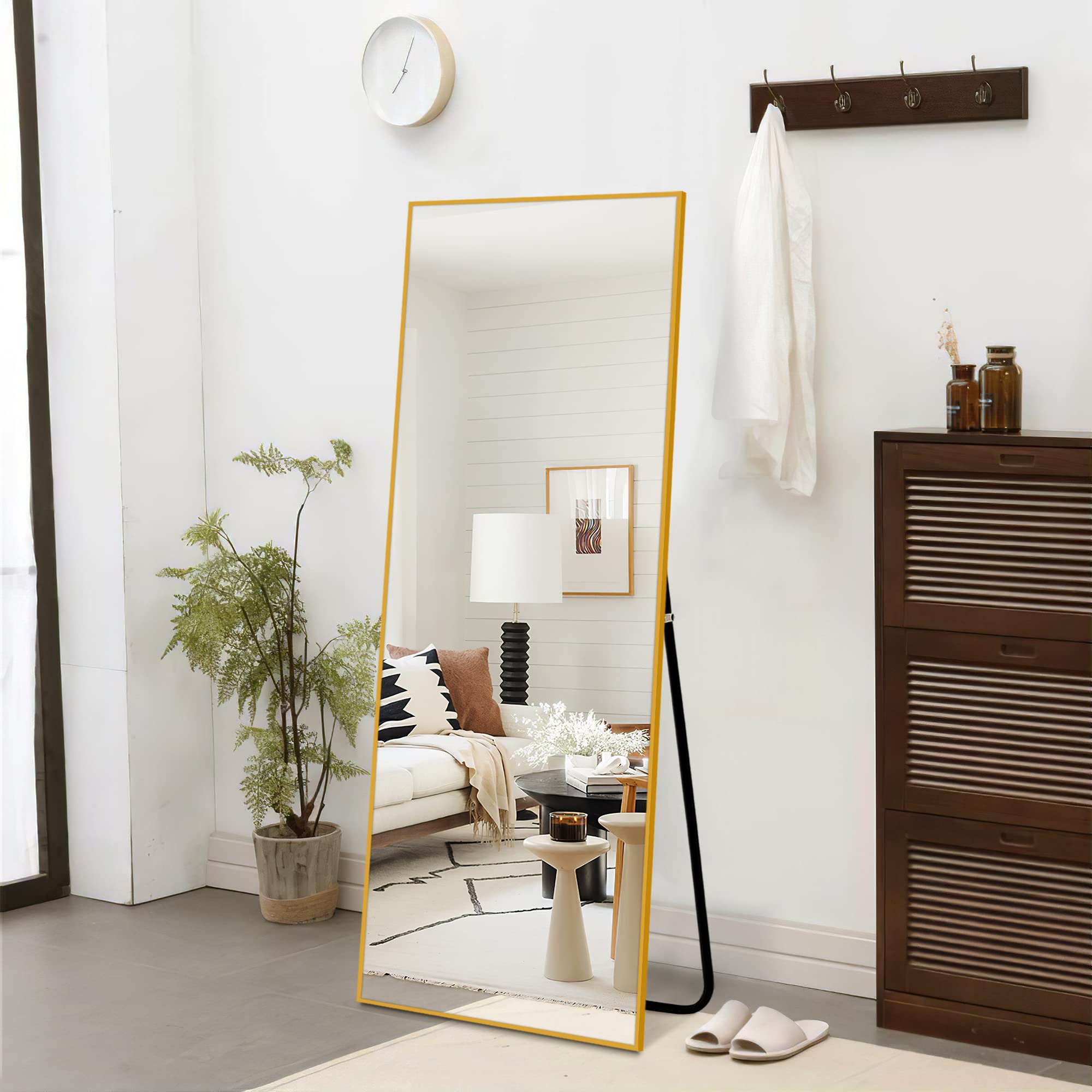 NicBex Full Length Mirror, 60" x 20" Wall Mirror Full Length Wall Mounted Mirror Aluminum Alloy Frame Dressing Mirror for Bedroom/Living Room/Dorm Room Floor Mirror with Stand,Gold