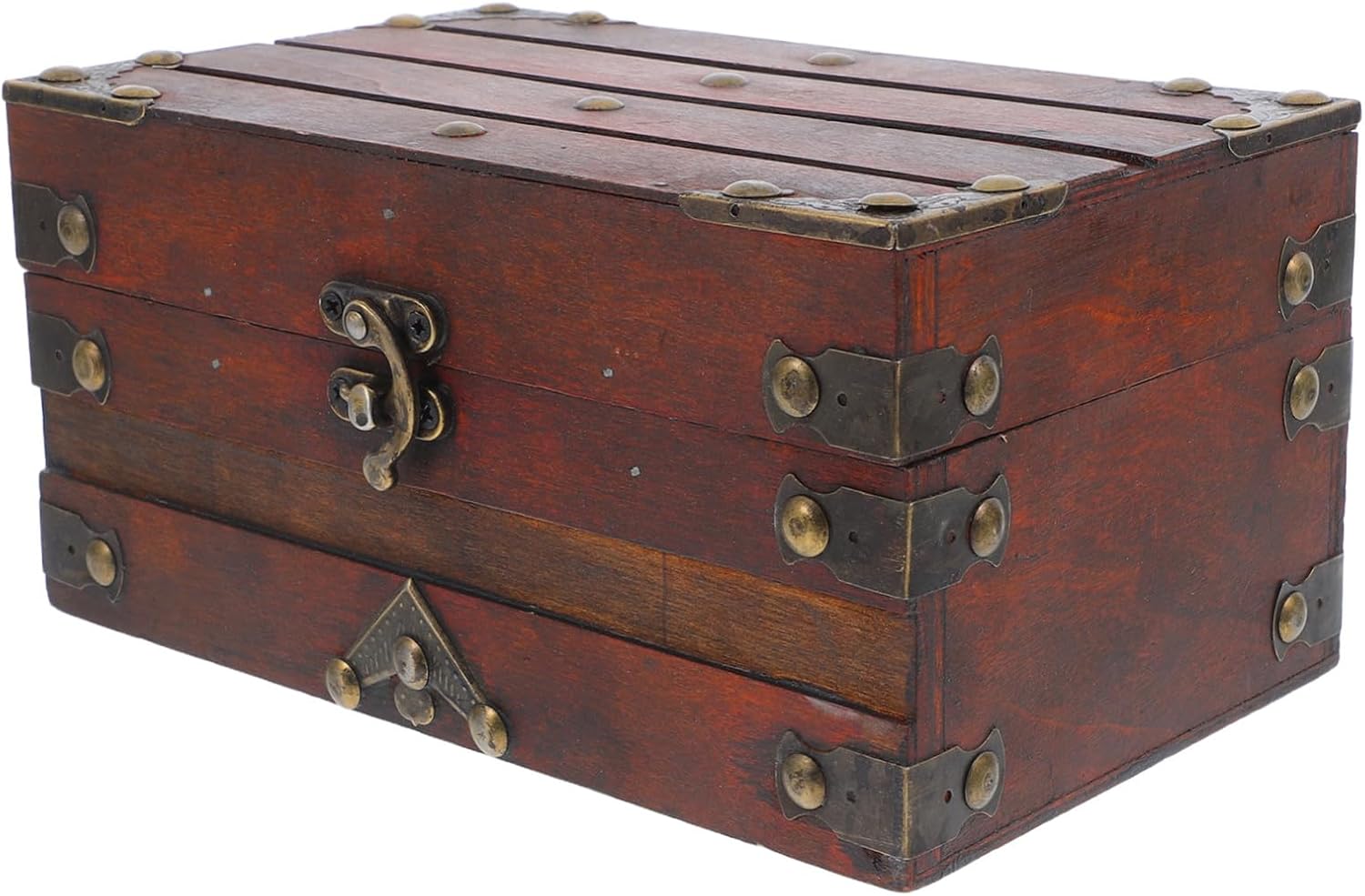 Vintage Wooden Jewelry Storage Box with Lock Retro Treasure Chest Organizer for Women Decorative Keepsake Case for Home and Classroom Small Antique Storage Box