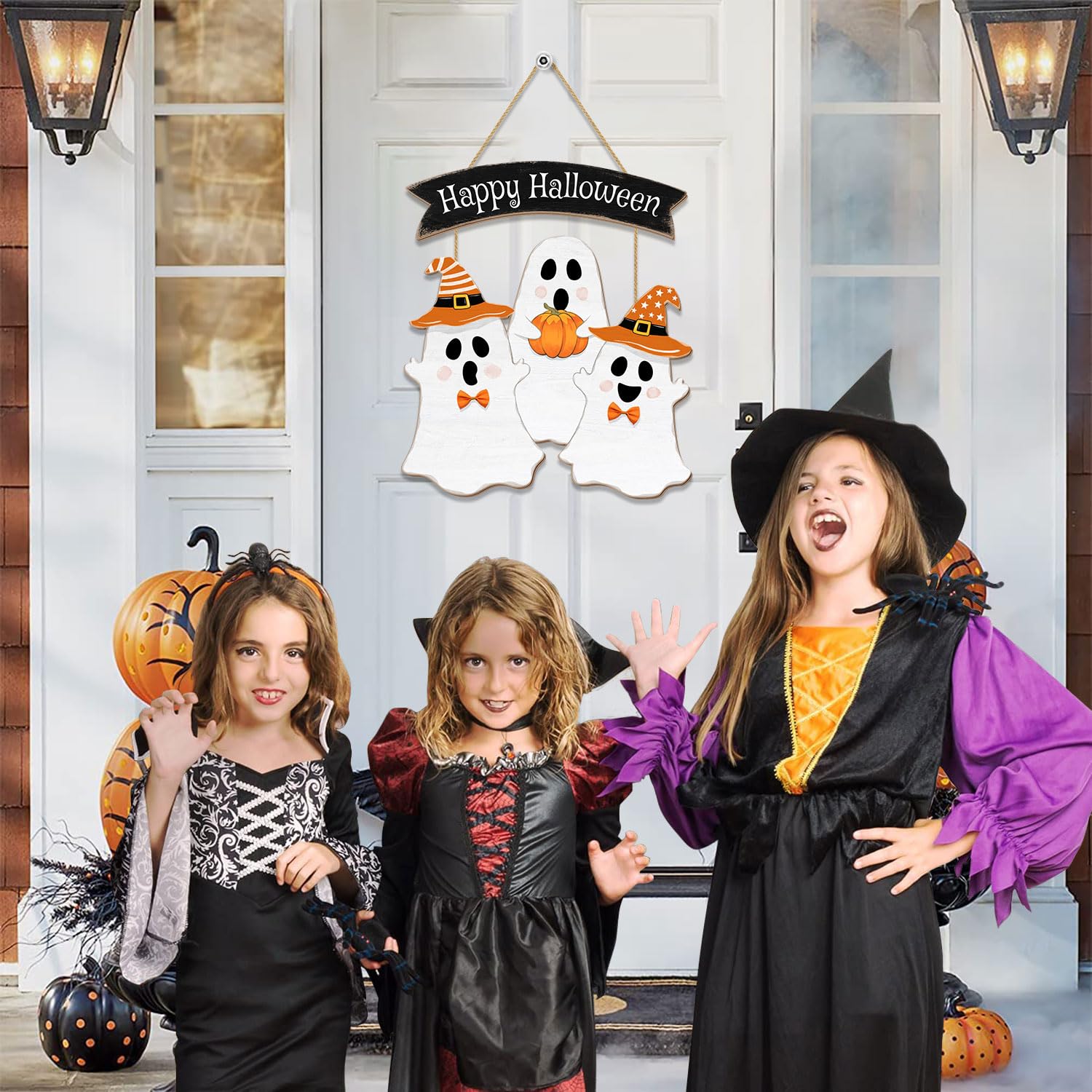 Vicenpal Halloween Ghost Boo Türhänger Aus Holz – Süße Geister-Deko Für Tür & Wand, 21 Cm