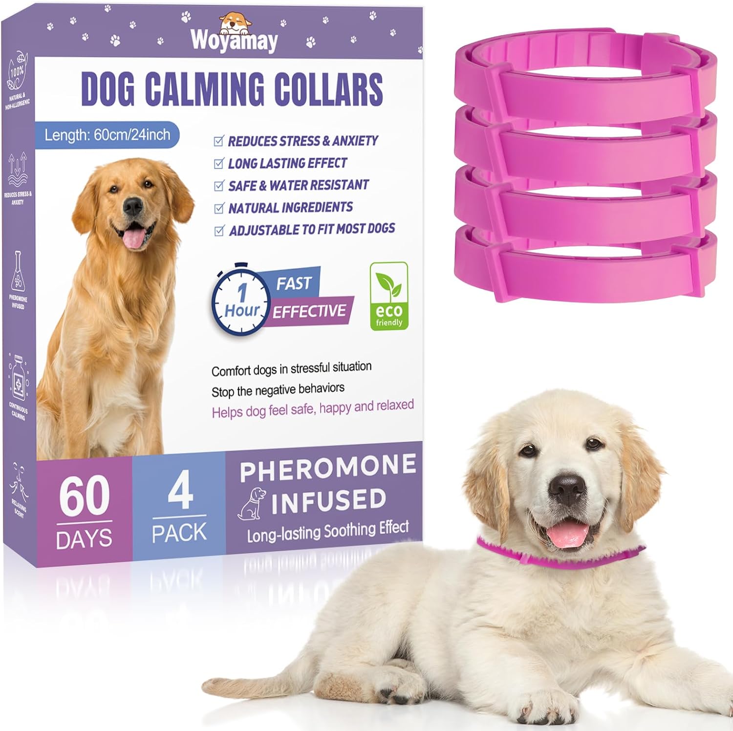 Woyamay 4 Pack Calming Collar for Dogs, Adjustable Dog