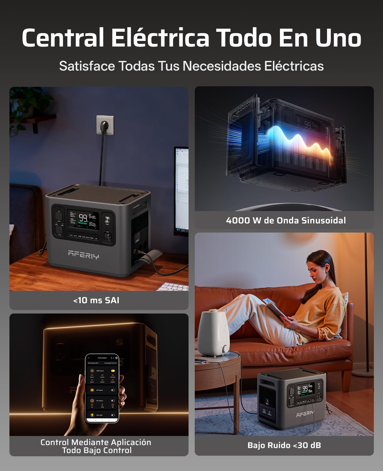 AFERIY 4096Wh - Generador eléctrico (2800 W, con 1 batería adicional, estación eléctrica portátil, capacidad ampliable, generador solar para uso doméstico/autocaravana/fallo de corriente