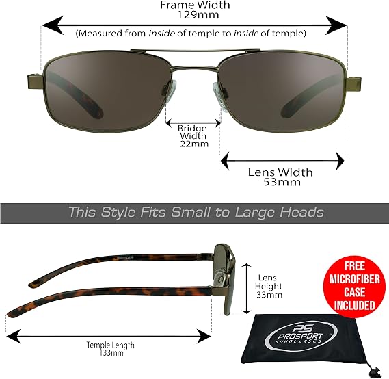 proSPORT Reading Glasses Tinted Full Lens Sun Readers Pilot Square Aviator NOT BIFOCAL