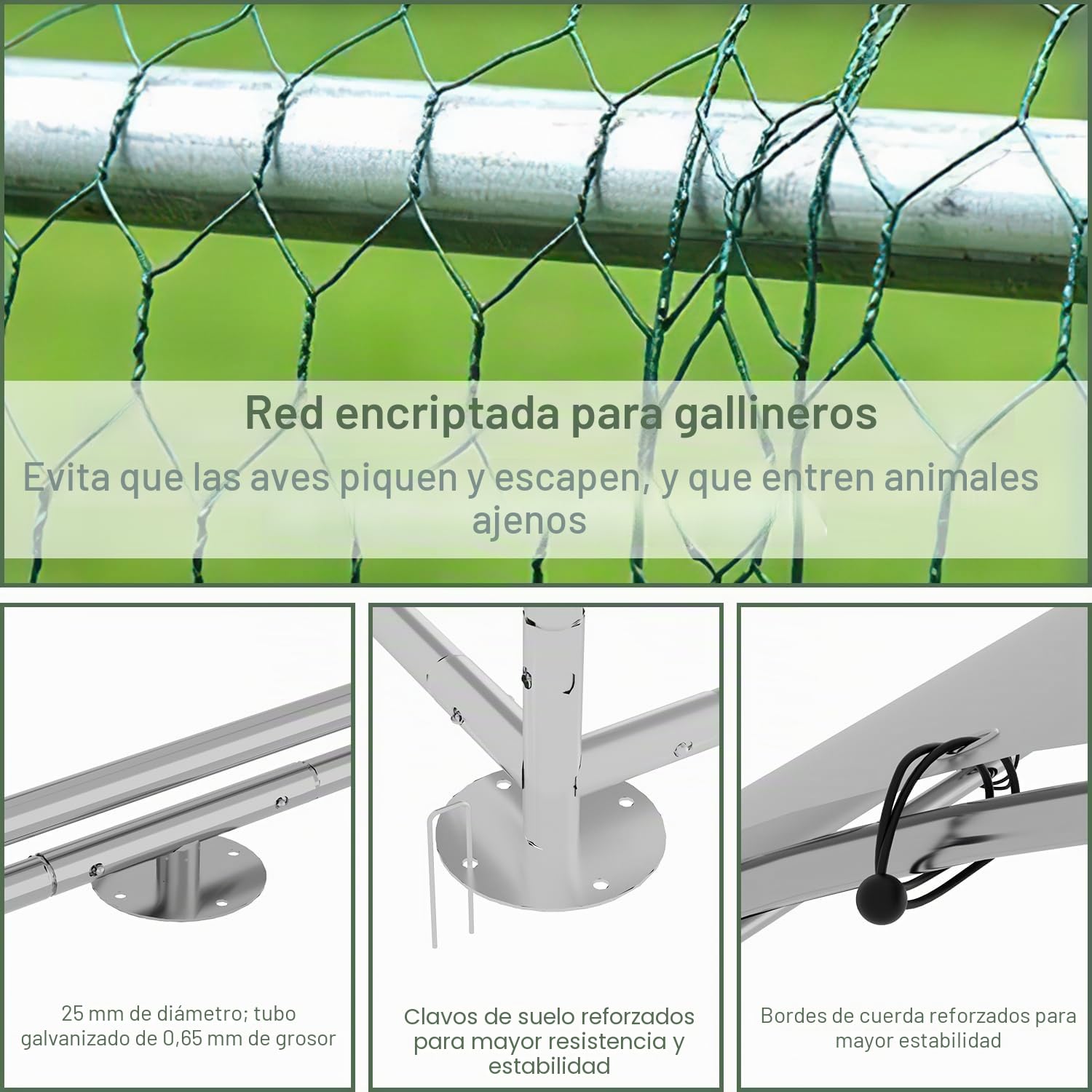 Gallinero con cercado para exterior de acero galvanizado, 3 x 2 x 2 m, gallinero exterior con techo abovedado con cerradura y tela impermeable de PE, para gallinero, jaula para pájaros