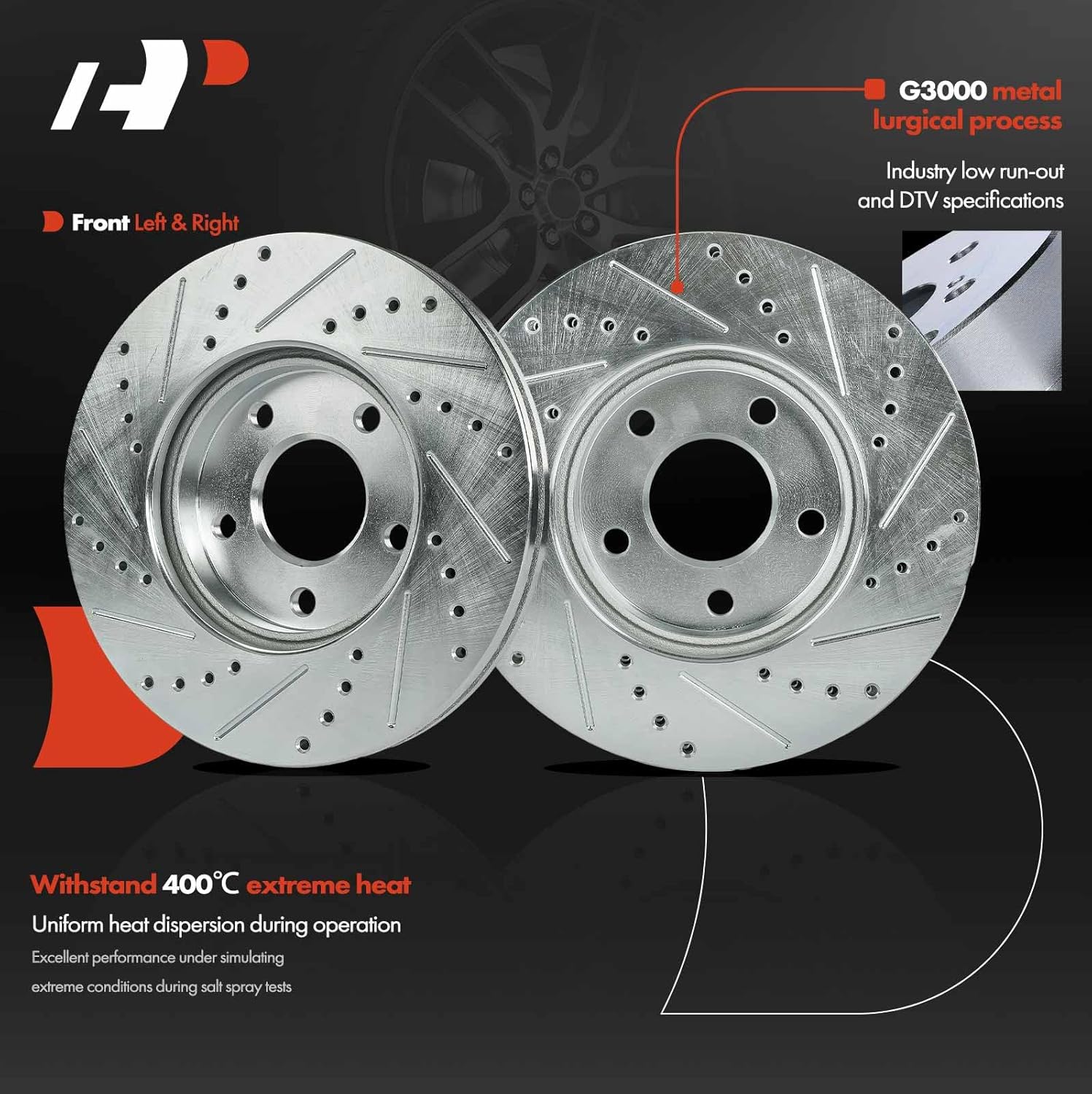 A-Premium 10.87 inch (276mm) Front Drilled and Slotted Disc Brake Rotors + Ceramic Pads Kit Compatible with Select Chevrolet Models - HHR 2006-2011, 6-PC Set