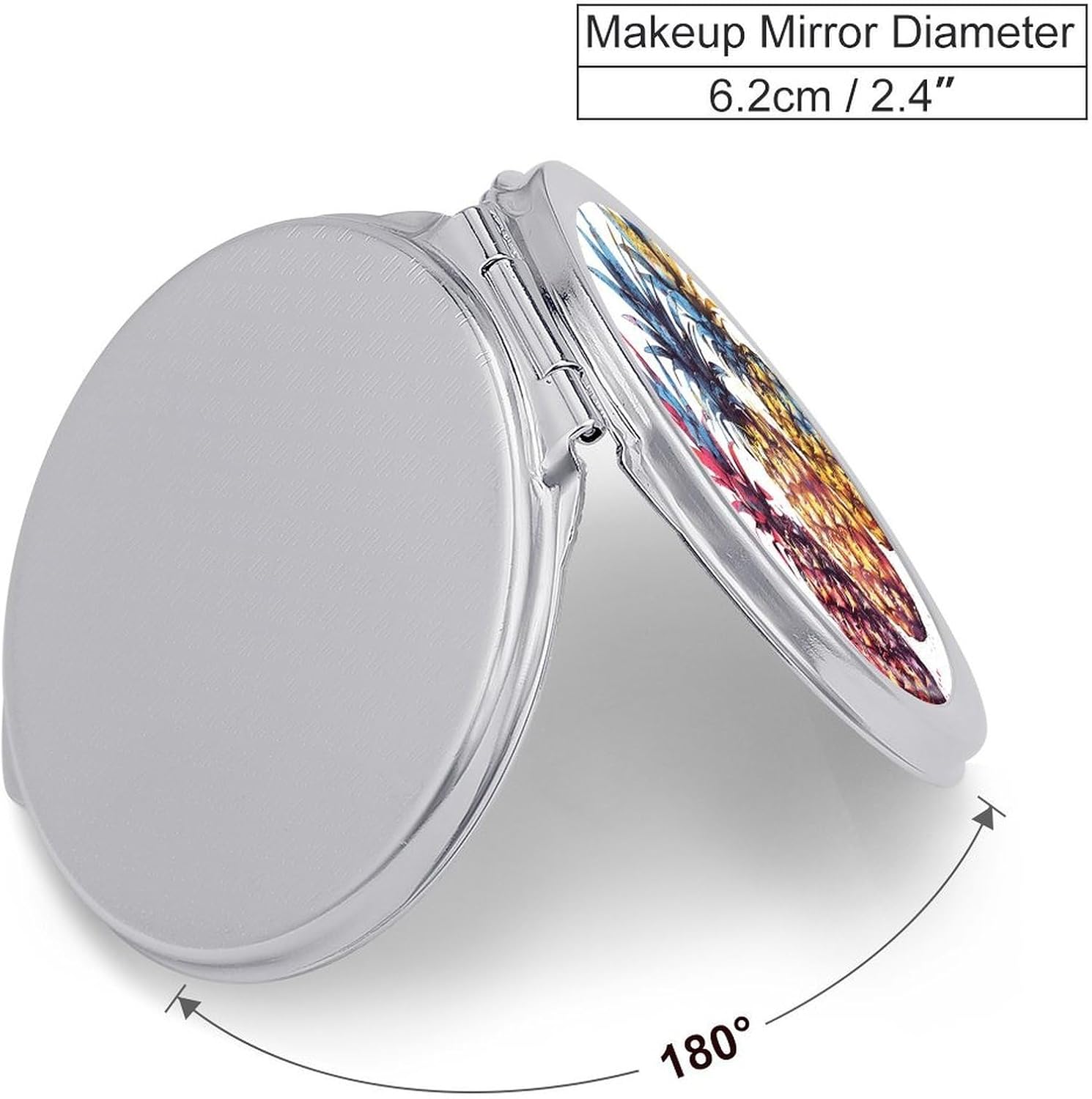 Travel Three Pineapple Pattern Makeup Mirror Compact Pocket Vanity Mirror Double-Sided 2X /1x Magnifying Round Folding Handheld Cosmetic Beauty Mirrors for Purse Handbag image 2