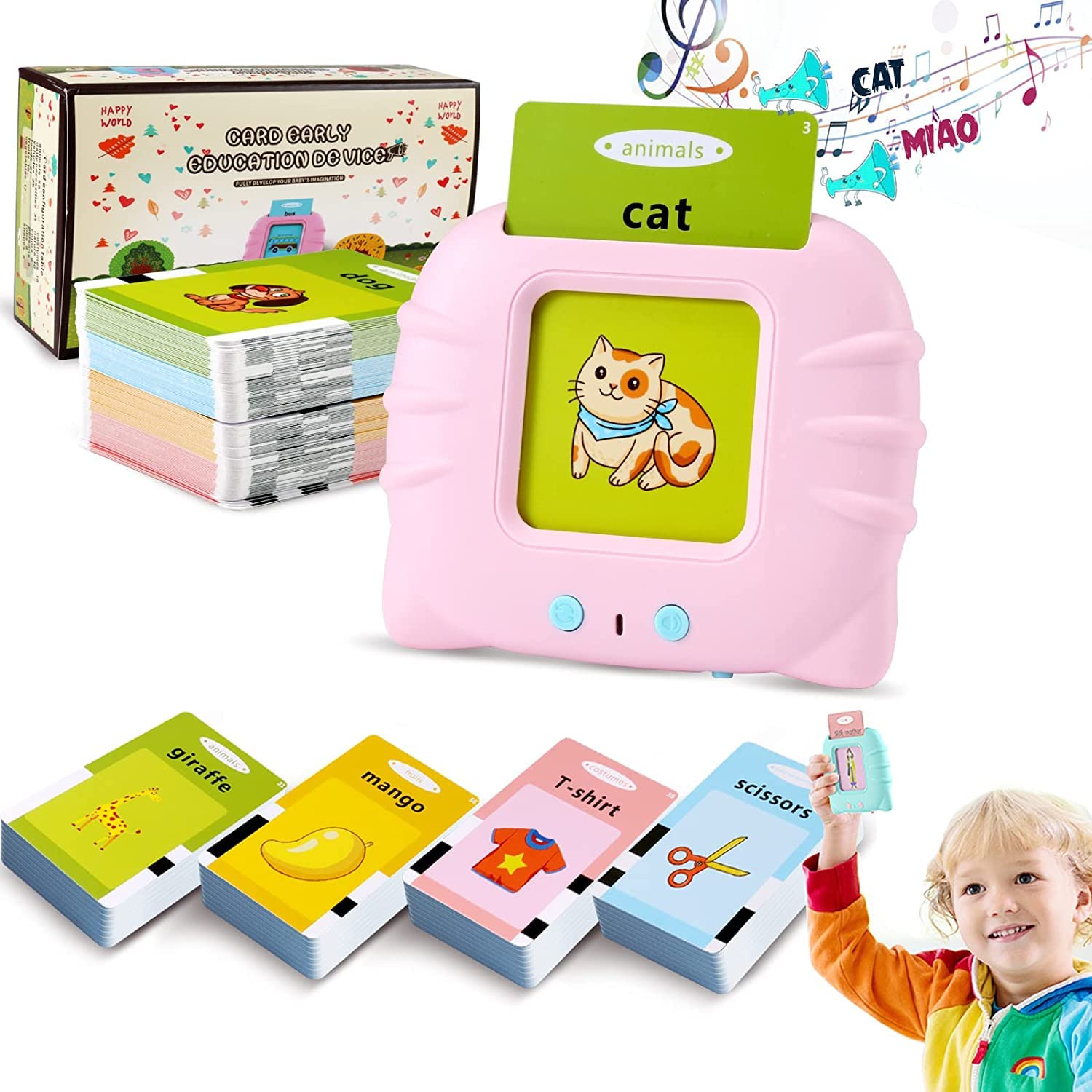 Joytechs Card Reader Talking Flash Cards for Toddlers 112 Cards 224 Words, with Recording function Panda