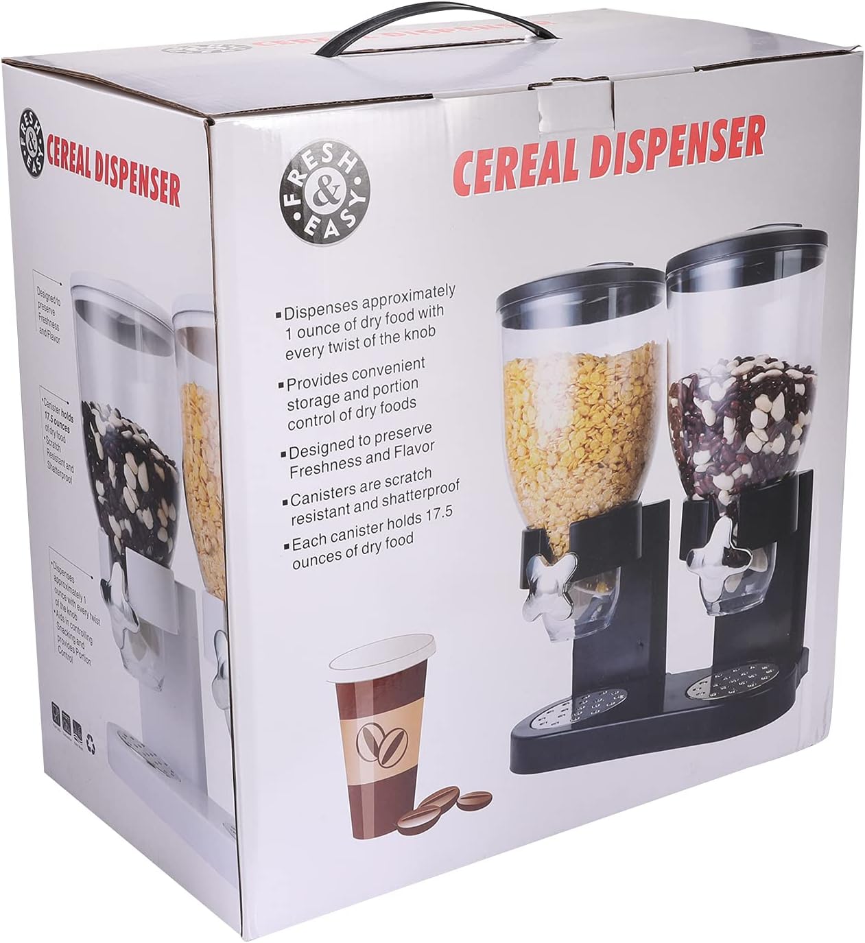 TRUSBER Dual Cereal Dispenser Solid Dry Food Distributor Airtight Grains Candy Dispensing with Twist for Home&Kitchen: Home & Kitchen