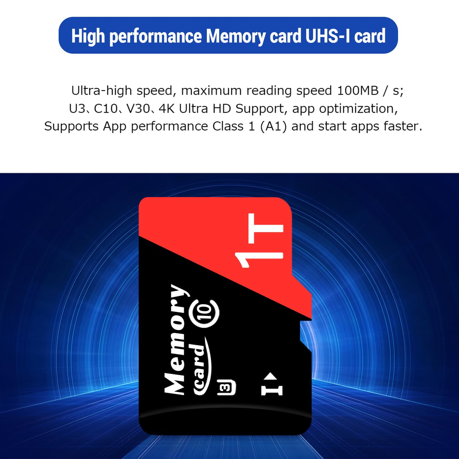 Carte Micro 1024Go + Adaptateur TF, Classe 10, Vitesse jusqu'à 100 Mo/s, Compatible 4K UHD, UHS-I, U3, V30 - ZD1024Go