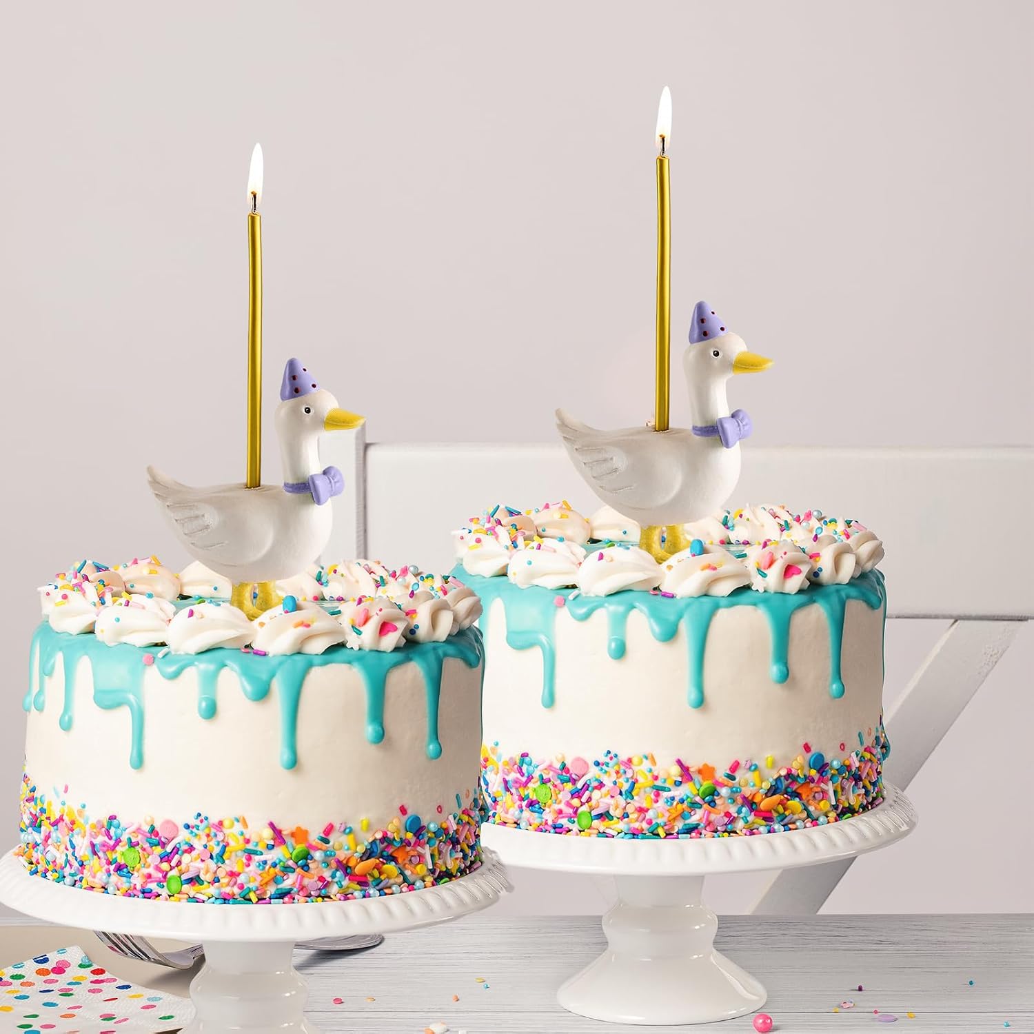 Mumufy Silly Goose Cake Candle Holders with Birthday Candle One Birthday Party Supplies Mini Cute Cake Topper Stand Candlestick for Kids Baby Shower Party Celebration, 3.15 Inch(Goose,Purple)
