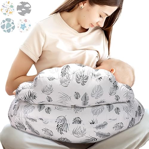 PILLANI Almohada de lactancia para lactancia materna, almohada original para lactancia materna para mamá y bebé, funda de algodón extraíble, con
