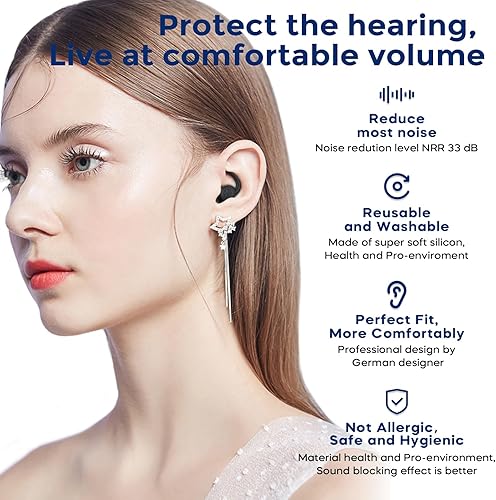 Miniatura 4 de Tapones para los oídos para dormir, tapones de silicona reutilizables y lavables para cancelación de ruido, 2 pares de tapones para los oídos con