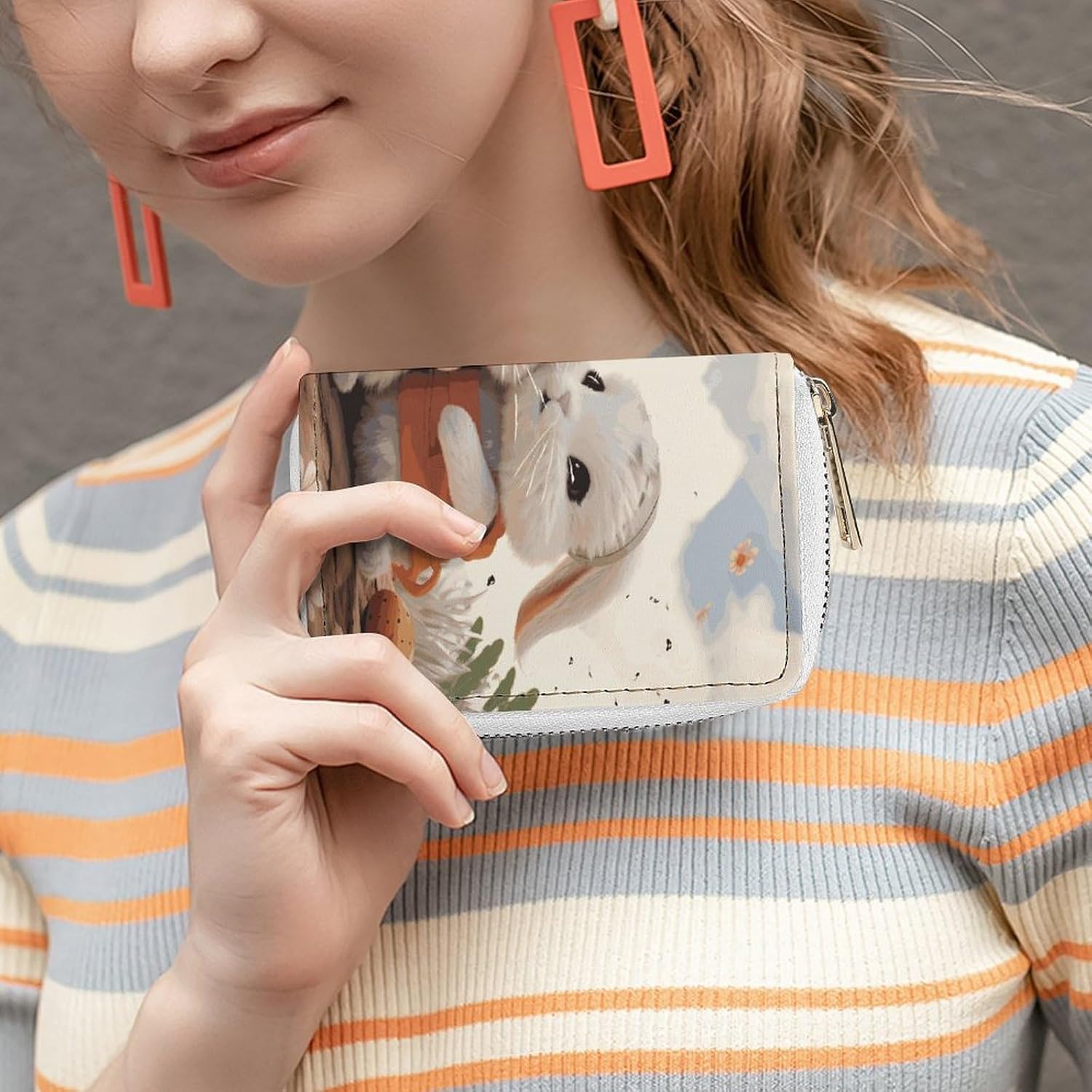 Bunny Hug Card Holder RFID Blocking,Credit Card Wallet for Women And Men,Card Case Organizer Bag with Zipper