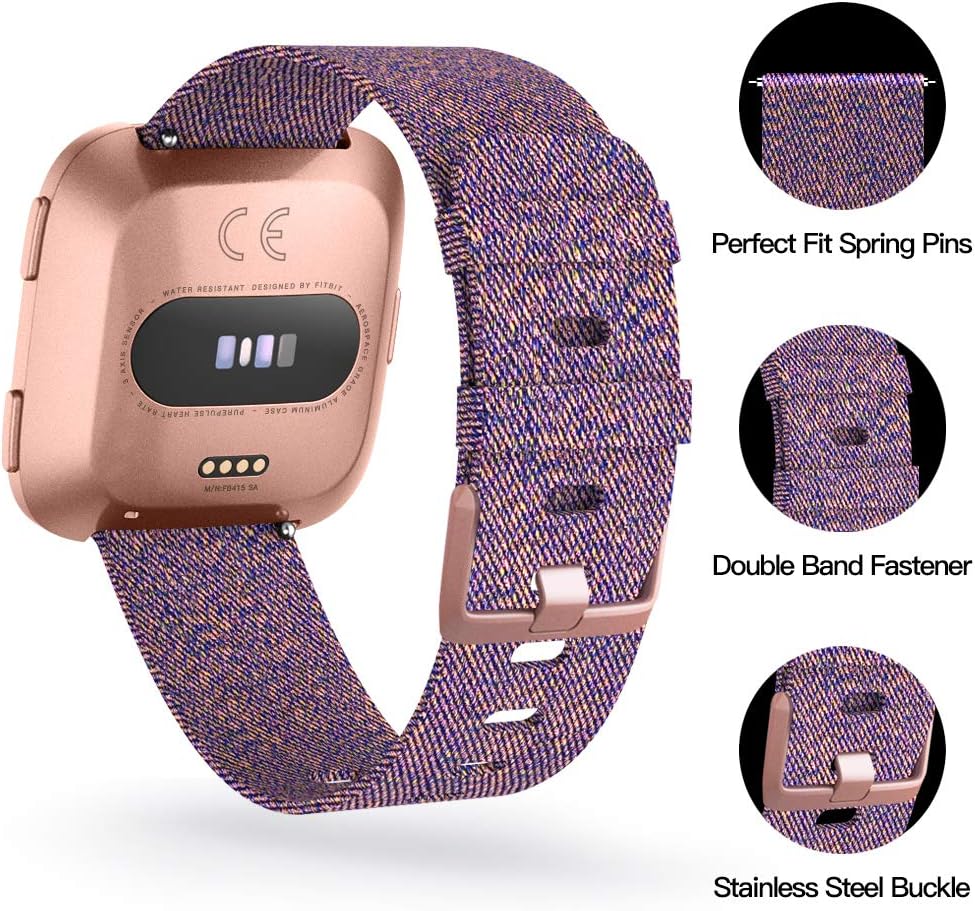 DAIKA Bands Compatible with Fitbit Versa 2 / Versa/Versa Lite, Soft Breathable Woven Fabric Replacement Watch Band, Adjustable Cloth Wristbands Accessories for Versa Women Men, Large Small