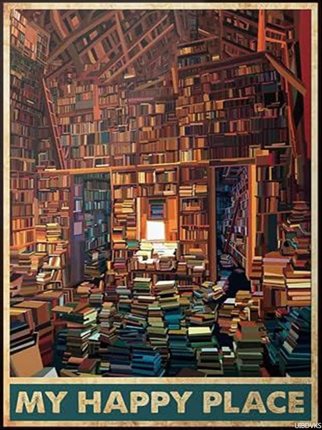 Library Books 5D Diamond Art My Happy Place Diamond Painting Kits for Adults Paint by Number for Home Recreation and Wall Decoration 12x16 Inch