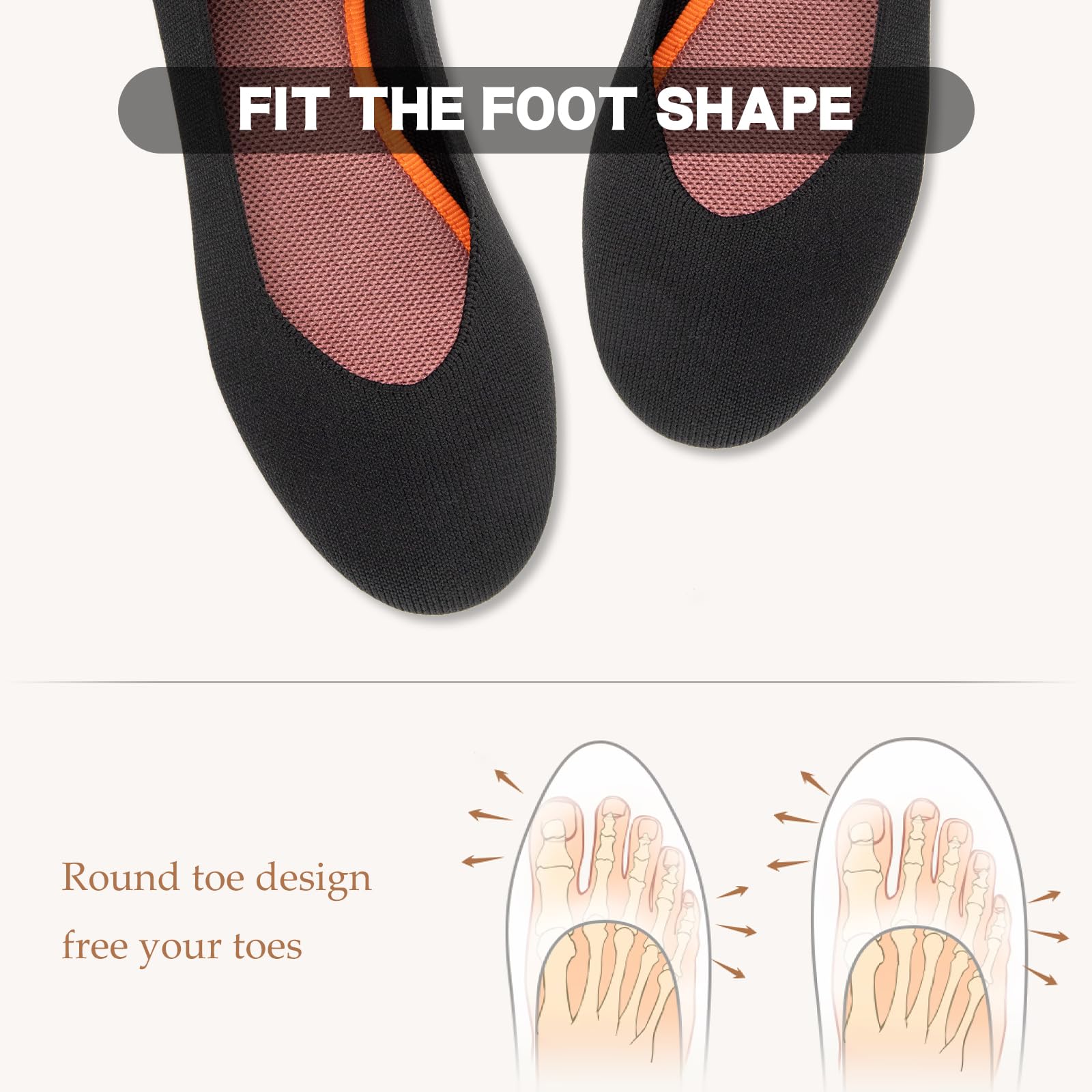 ATHMILE Women's Flat Ballet Shoes Knit Flat Shoes for Women Round Toe Slip on Women Flats for Dressy Casual Office Work Wedding Comfort Soft