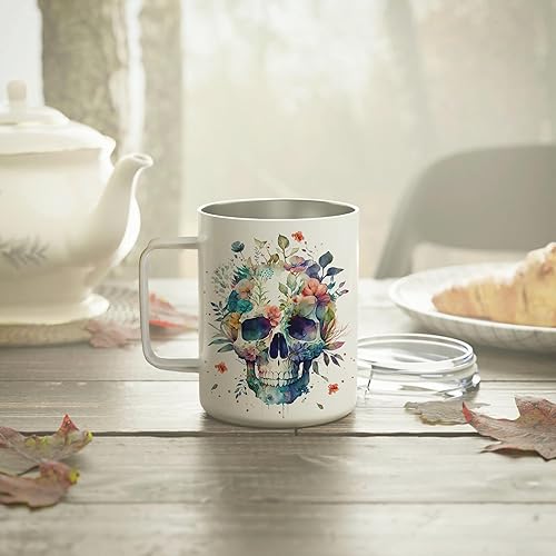 Vista 32 de Hyturtle Regalos personalizados para amantes de las calaveras, taza de café de cerámica con nombre personalizado de 11 onzas, ideal para amantes