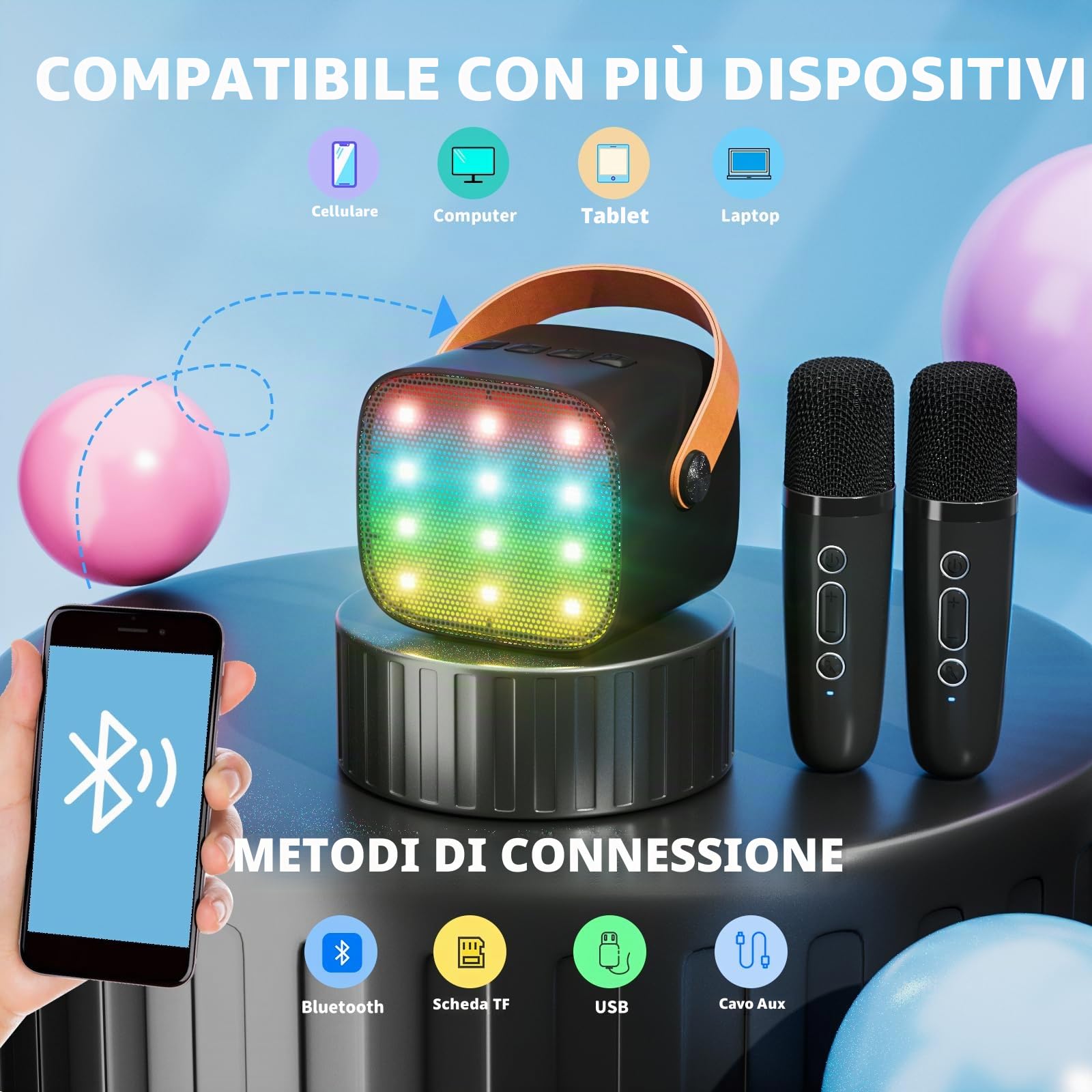 Ankuka Karaoke per Bambini Karaoke con Microfono Karaoke Cassa Bluetooth con 2 Microfoni, Regalo Bambina Giochi Bimba Regalo Compleanno per 3, 4, 5, 6, 7, 8, 9,10,11,12+ Anni (Nero)