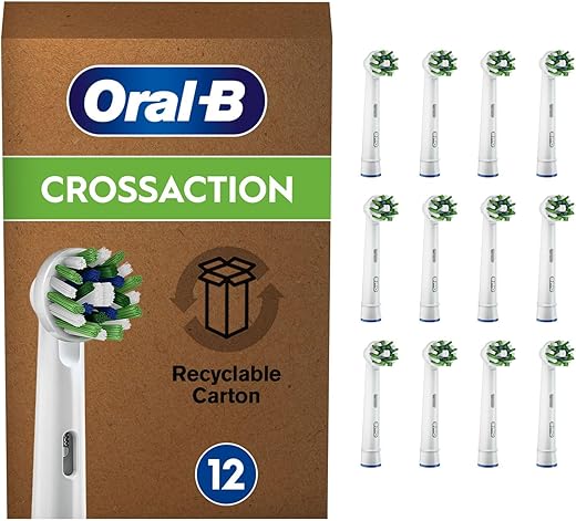Oral-B CrossAction Testine Spazzolino Elettrico, Confezione da 12 pezzi, con Tecnologia CleanMaximise, Pacco adatto alla buca delle lettere Bianco
