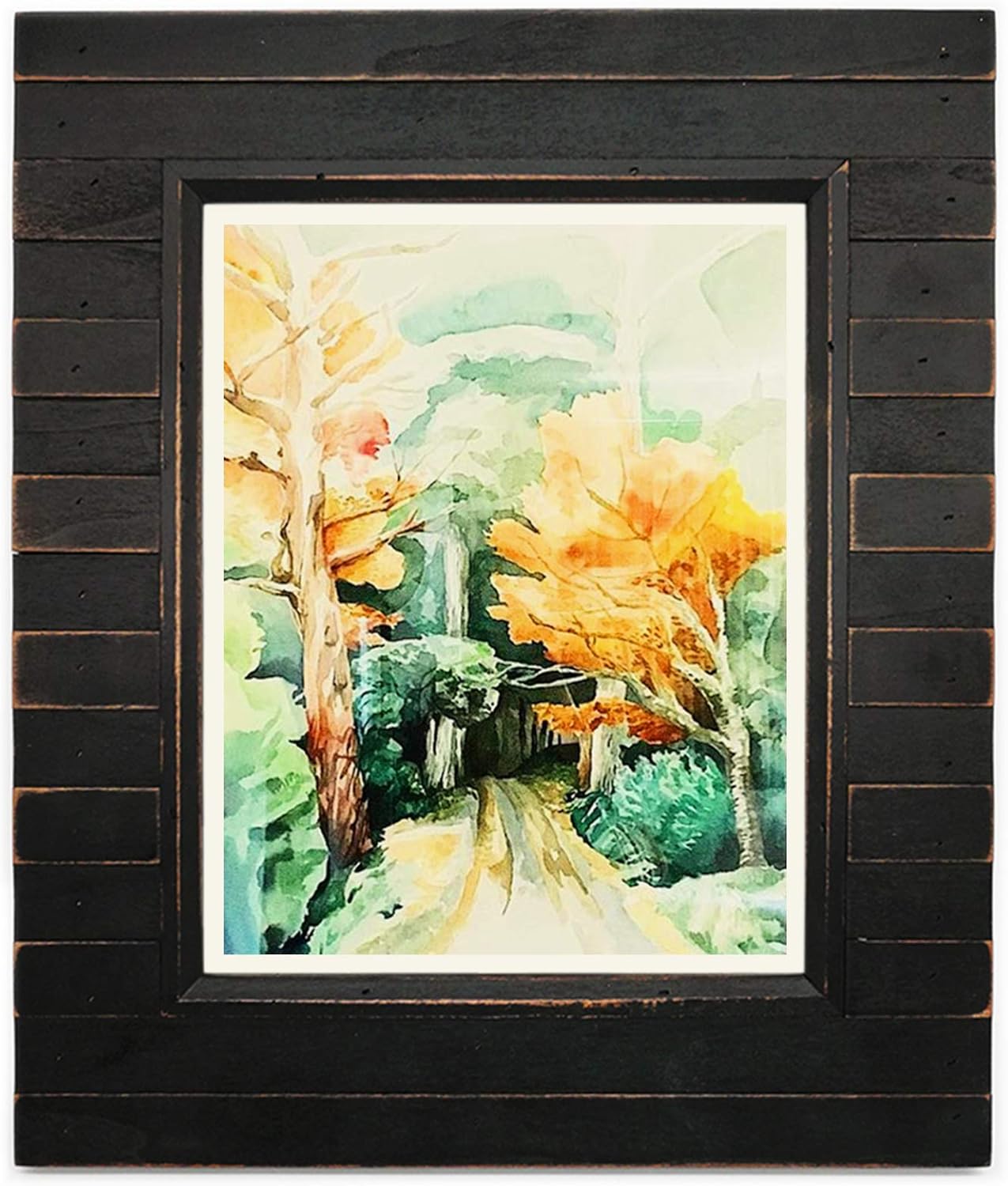 Eosglac Wooden Picture Frame 8x10 inch, Wood Plank Design with Rustic Brown Finish, Wall Mounting or Tabletop Display, Handmade Photo Frame