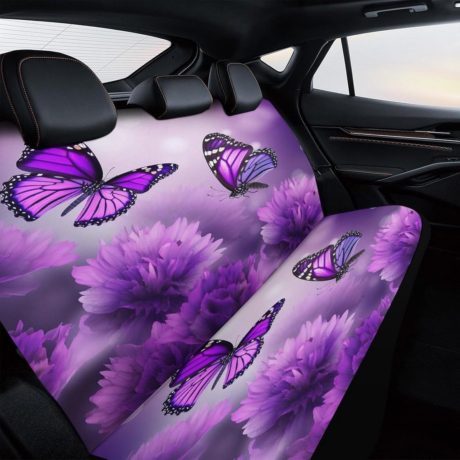 Bench Back Seat Covers for Cars,Trucks,SUVs - Easy to Cleanup Install Car Seat Cover,Purple Flower Butterflies Car Seat Protector for Pet