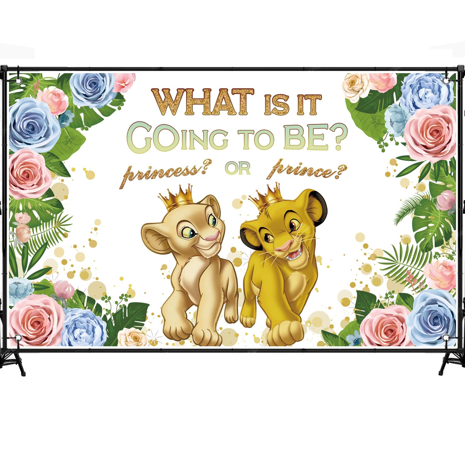 Gender Reveal Backdrop 6 * 3.6FT Lion Gender Reveal Banner Boy or Girl Sign Banner Pink Blue Baby Shower Party Supplies Decorations.