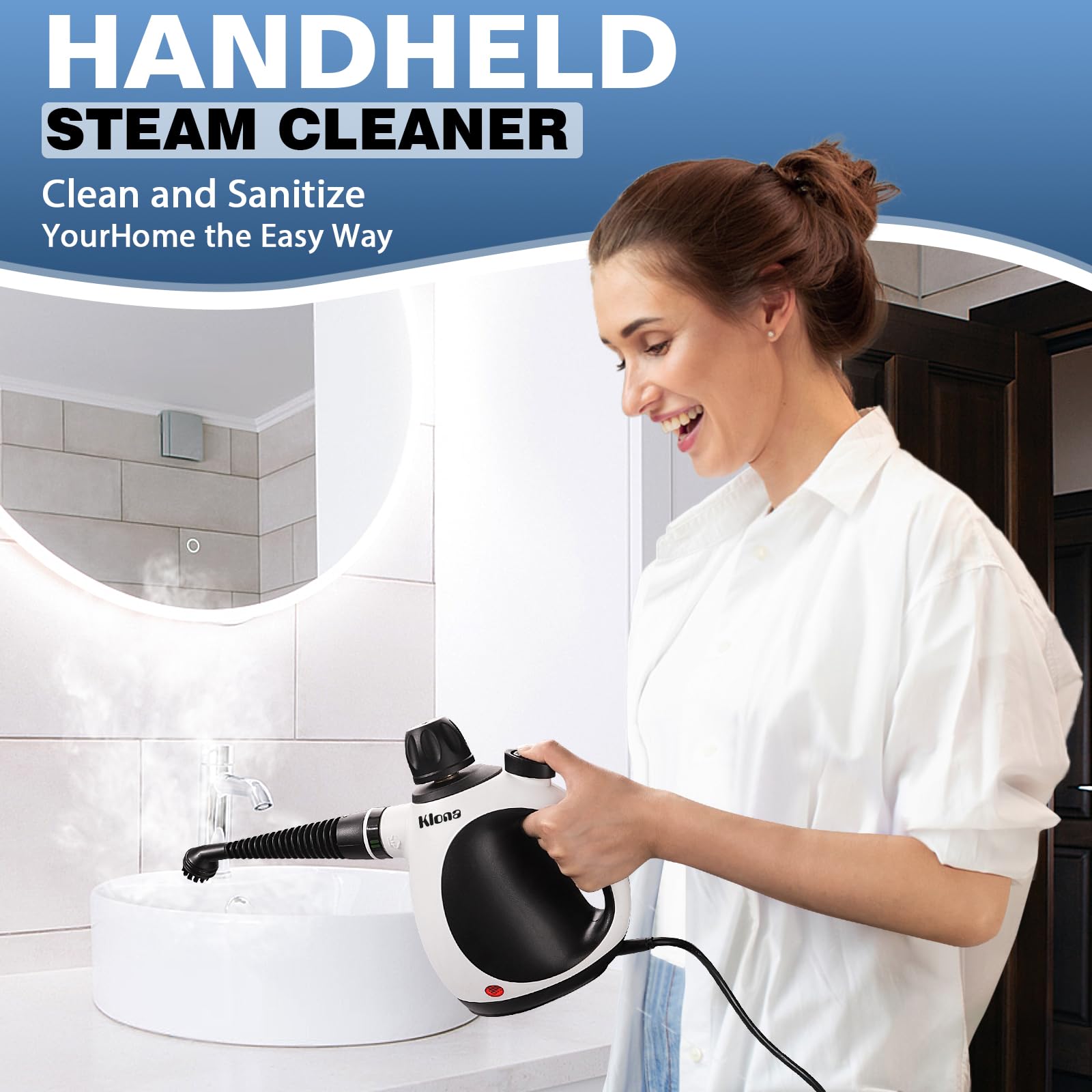 KLONA Handheld Steam Cleaner, Steam Cleaner for Home with 10 Accessory Kit, Multipurpose Portable Upholstery Steamer Cleaning with Safety Lock to Remove Grime, Grease. — view 5