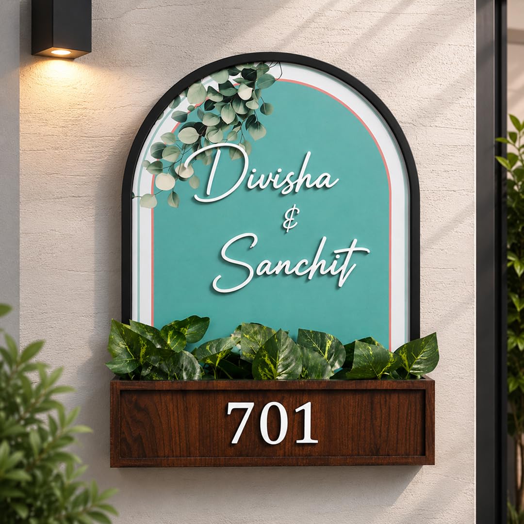 Personalized Name Plate for Home Entrance | Number plate for flat | And Ideal For, Office, and Outdoor Entrances | Wooden Customized House Number Plate | Number plate for Hotel | Easy installation type double sided tape fixed on backside (White Base) — Amazon image 6