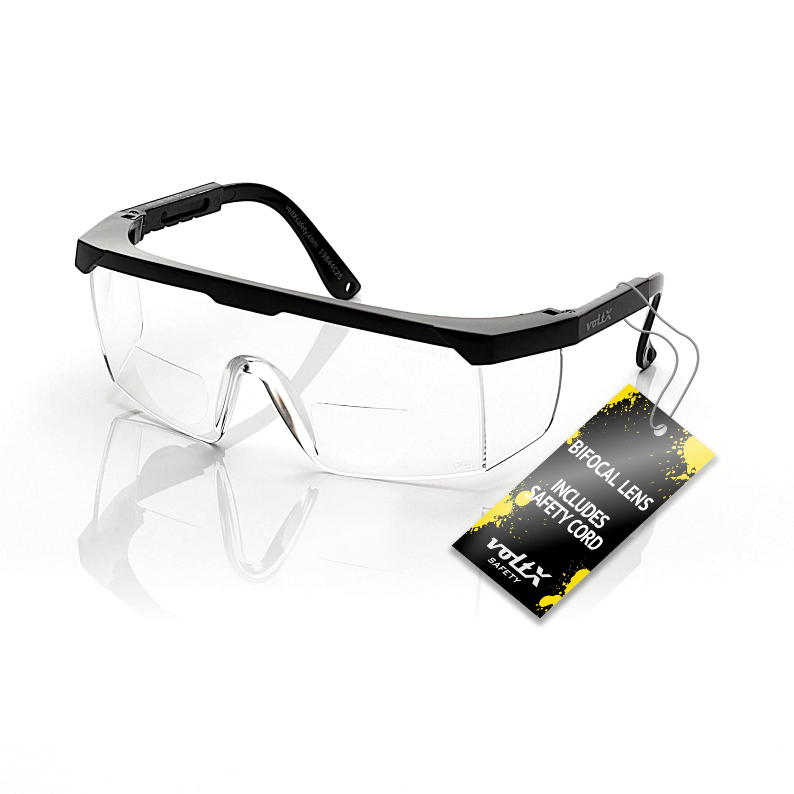 voltX Dwuogniskowe okulary ochronne "Classic" (przezroczyste +3.0 dioptrii) – certyfikat UKCA i CE EN166f – w zestawie sznurek zabezpieczający z ochroną głowy + soczewka przeciwmgielna UV400