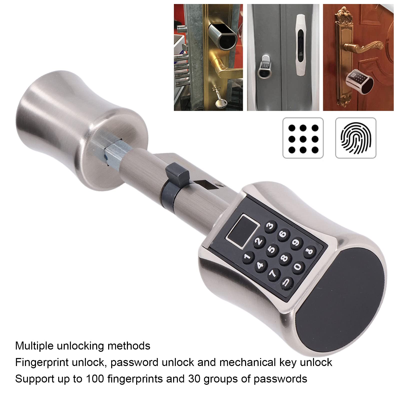 CHICIRIS Serratura per Porta Senza Chiave con Cilindro Smart Lock per Impronte Digitali per Porte di Sicurezza in Vetro e Legno Realizzate in Lega di Zinco di qualità 40-100 Mm