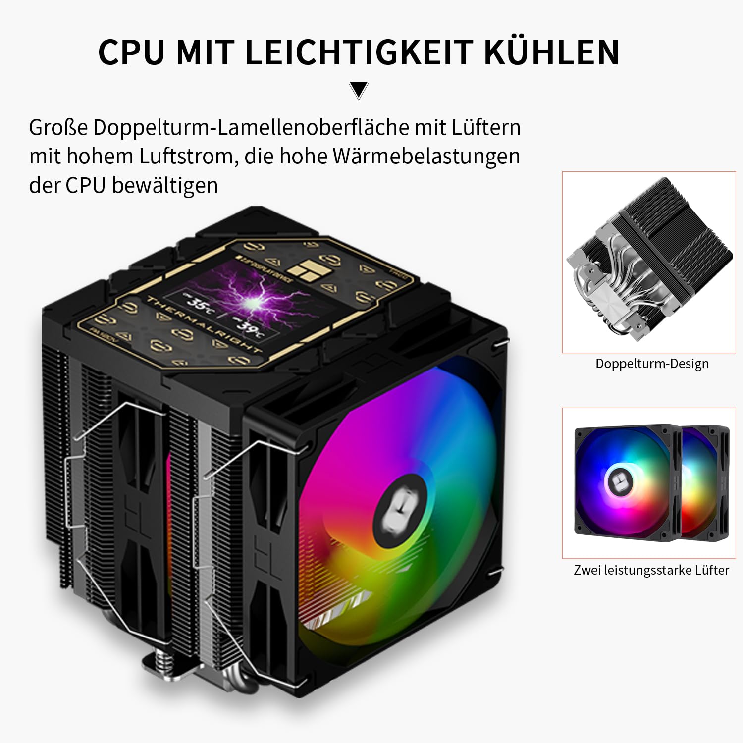 Thermalright TR Peerless Assassin 120 Vision ARGB Black CPU Luftkühler, Twin Tower Kühler, 1850U/min, 320x240 Auflösung IPS Bildschirm mit 2,8 Zoll, Kompatibel mit LGA1851/1700, AM4/AM5, 162mm Höhe