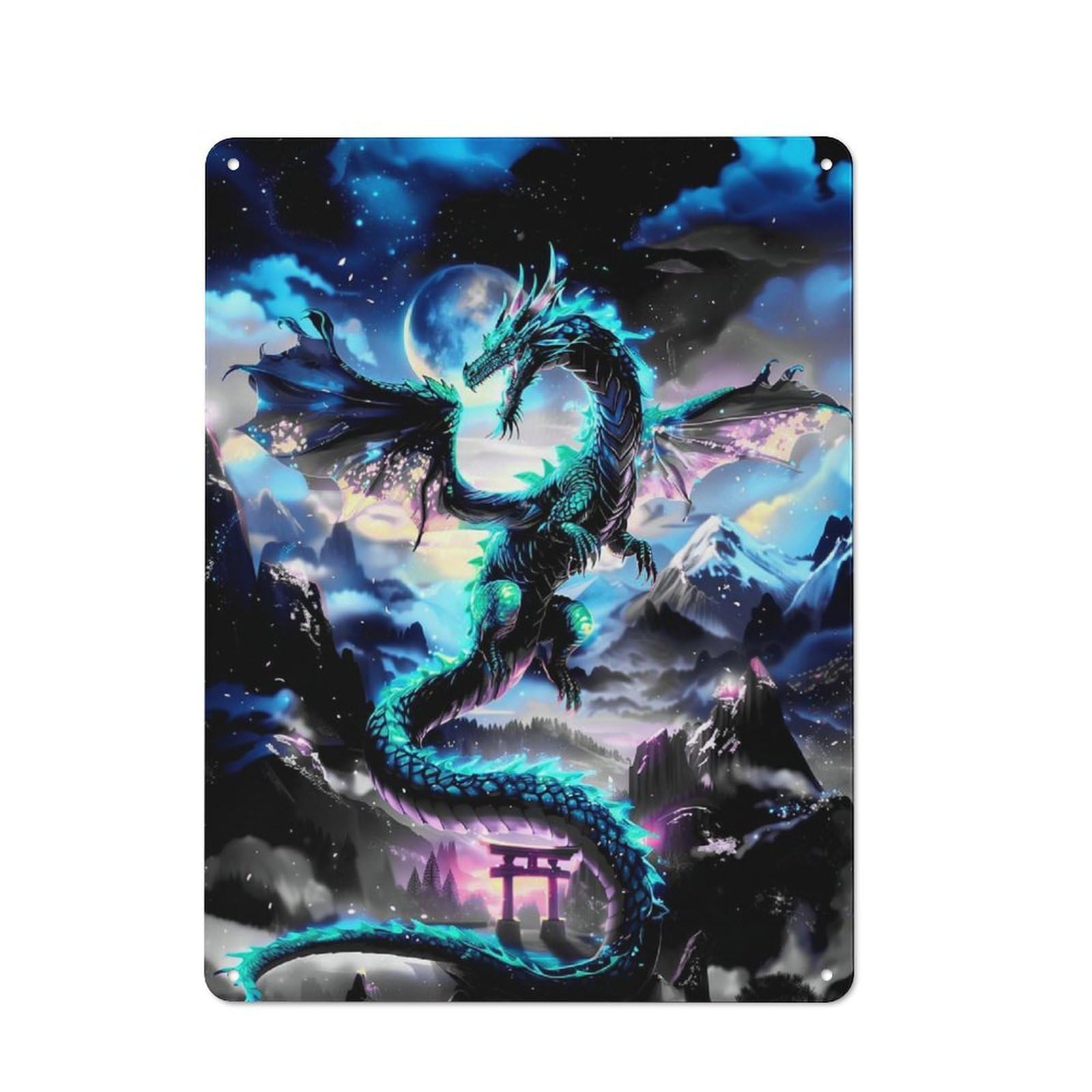 Junmoney Dragon Gateway Landscape Industrial Metal Sign With Design 40X30cm, Modern Retro Loft Wall Plaque For Workspace, Cafe, Hallway Or Garage