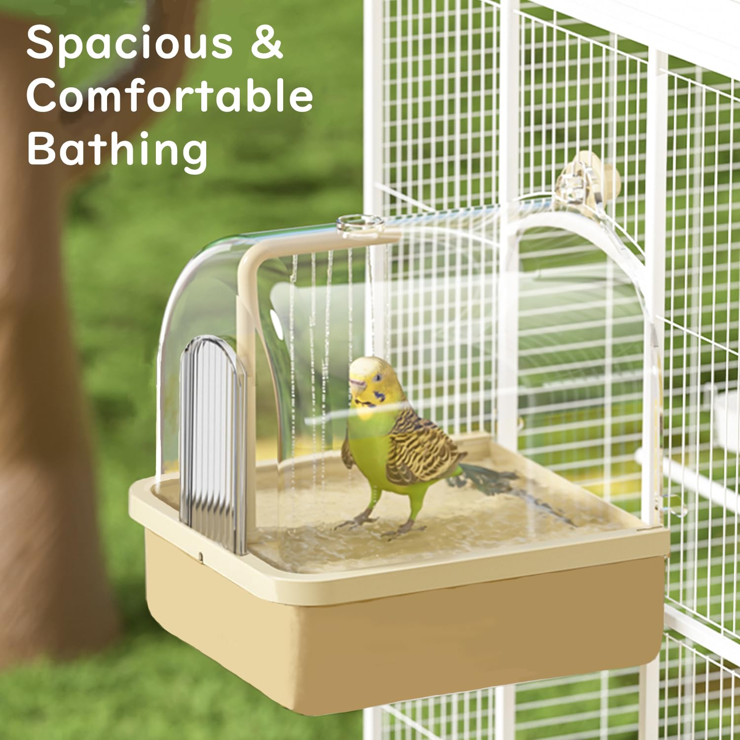 Bird Bath for Cage Clear, Automatic Indoor Cockatiel Bathtub Shower with Pump, Parrots Shower Accessories for Birdcage, Cleaning Supplies Shower Room for Parakeets, Finches, Canaries, Lovebirds - image 3