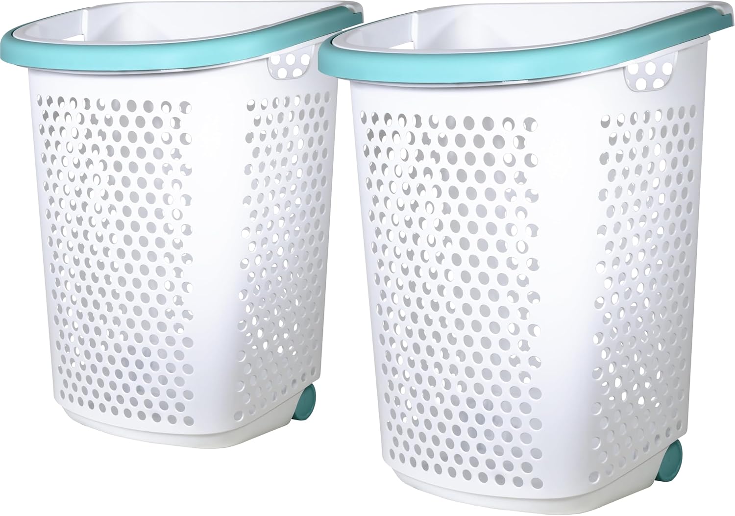 2-Pack Laundry Hamper with Handle, 2 Bushel Tall White Laundry Basket on Wheels for Bedroom, Dorm, Laundromat, Large Capacity Clothes Bin