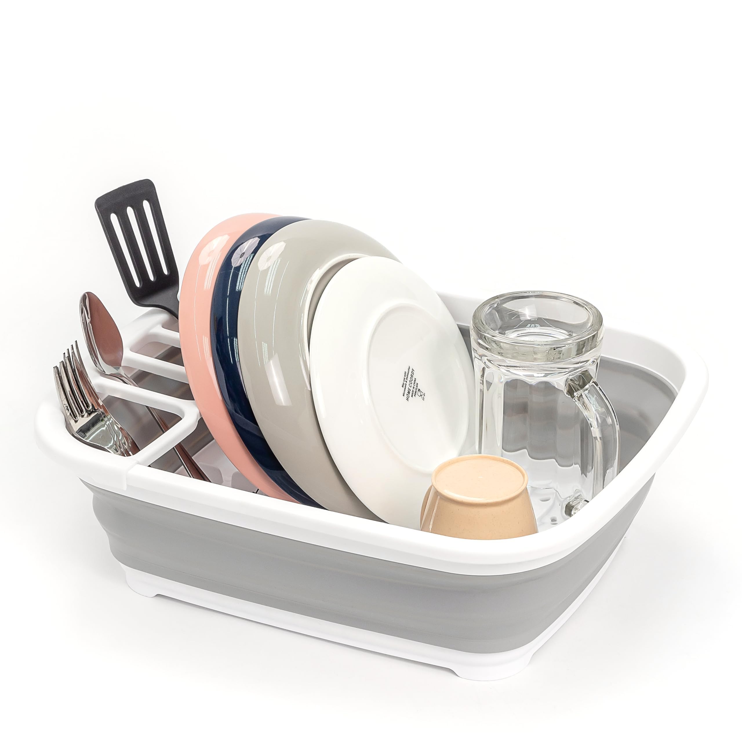 SAMMART Égouttoir à vaisselle pliable de 8 L – Égouttoir à vaisselle portable – Économie d'espace (blanc/gris, 1)