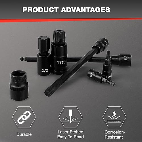 Miniatura 5 de EACELIY Juego de 107 piezas de dados de broca, 14 pulgadas, 38 y 12 pulgadas, TorxTorx extra largoa prueba de manipulaciones, hexagonal de extremo