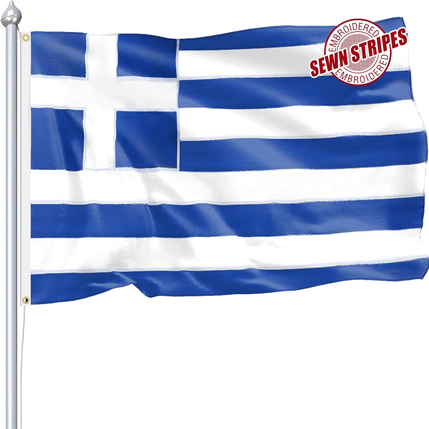 Greece Greek Flag 3x5 FT for Outside, Heavy Duty 210D Nylon Greek National Flags Outdoor, Double Sided Sewn Stripes Long Lasting Greece Flag Brass Grommets