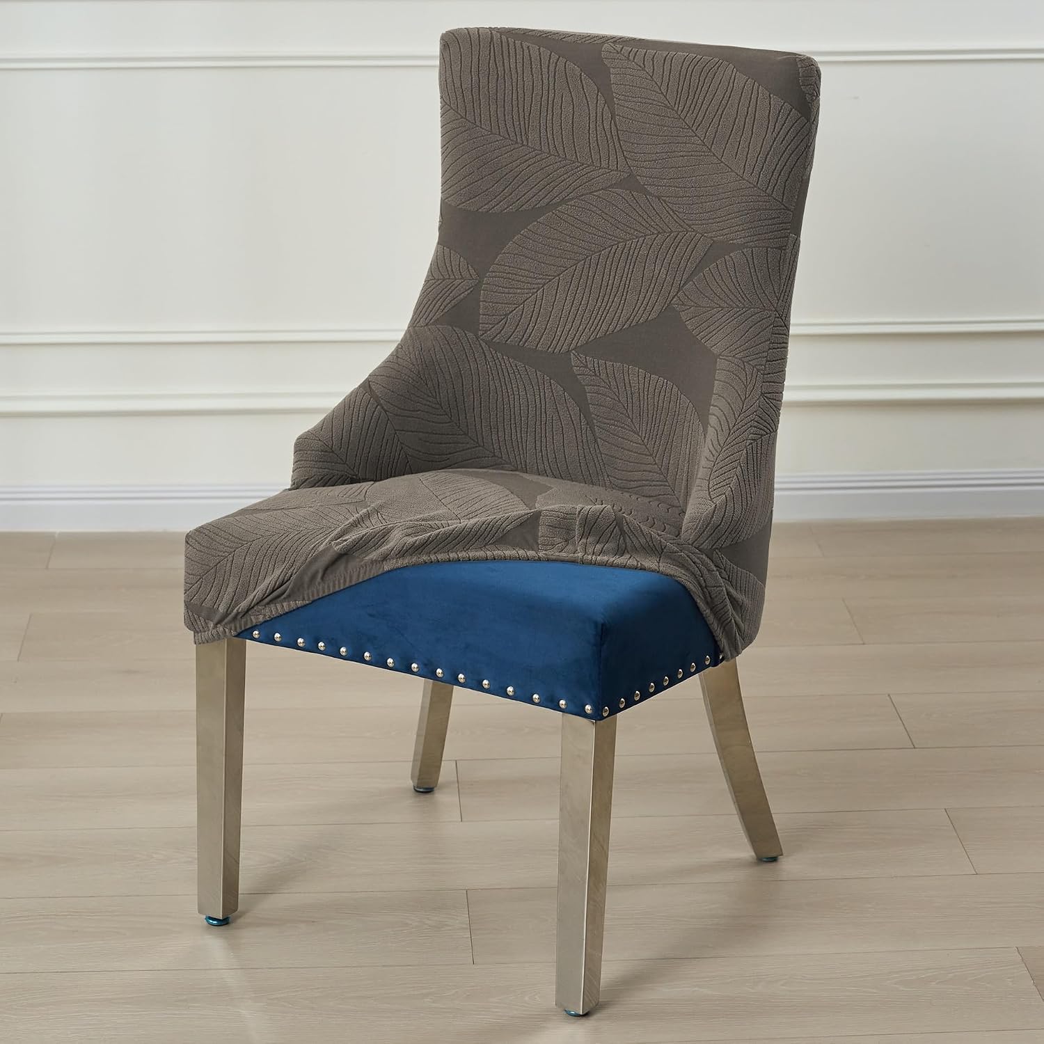 Wingback Dining Chair Covers Set of 4 Or 6, 2-Piece Stretch Slipcover with Thick Plush Fabric, Accent Chair Furniture Protector for Dining Room(Coffee,6pcs)