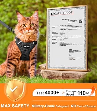 Halypet Cat Harness and Leash Set [ MAX Safety Third Generation ] Escape Proof Soft Adjustable Cat Leash Breathable Comfortable Vest Easy to Wear Kitten Harness for Outdoor Walking