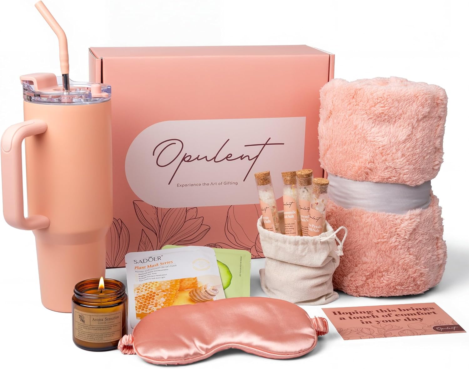 Opulent Luxury Self Care Gifts for Women - Hug in a Box Comfort Care Package - Spa Gift Set with 40 oz Tumbler & Cozy Blanket - Ideal for Get Well, Thinking of You, Birthday, Sympathy & Corporate