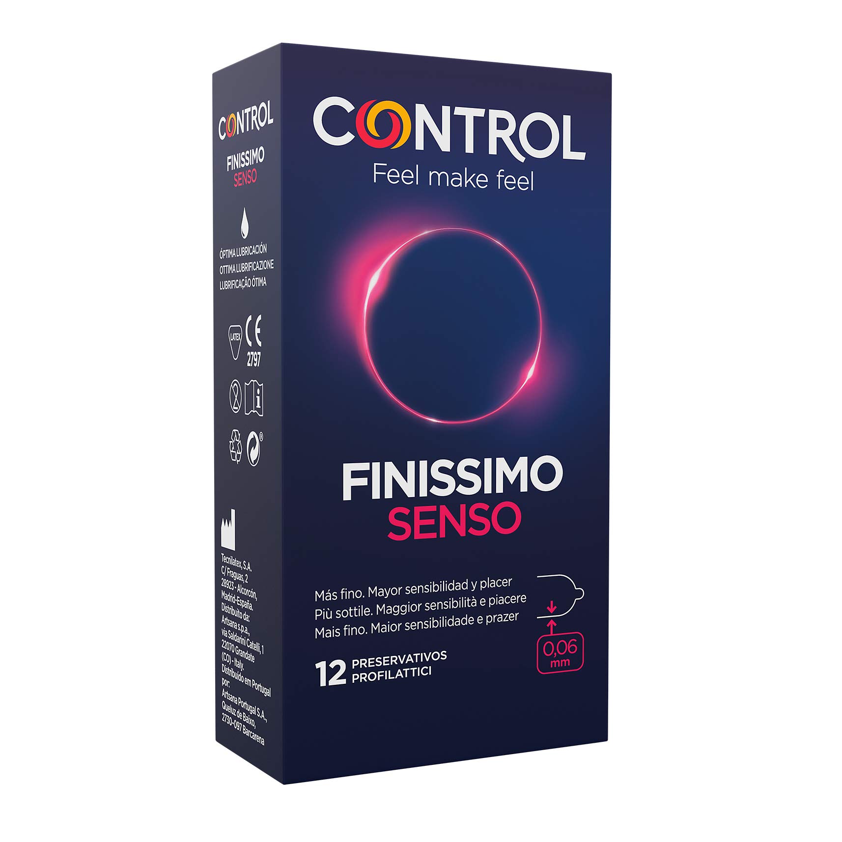 Control Finissimo Senso. Box of 12 Condoms Thinner, Higher Sensitivity, Lubricated, Safe Sex. Enjoy Condoms with Perfect fit for a Safe Relationship.