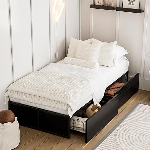Miniatura 3 de GAZHOME Marco de cama de terciopelo individual XL cama de plataforma tapizada con cabecera copetuda ajustable adorno de remaches soporte de listones