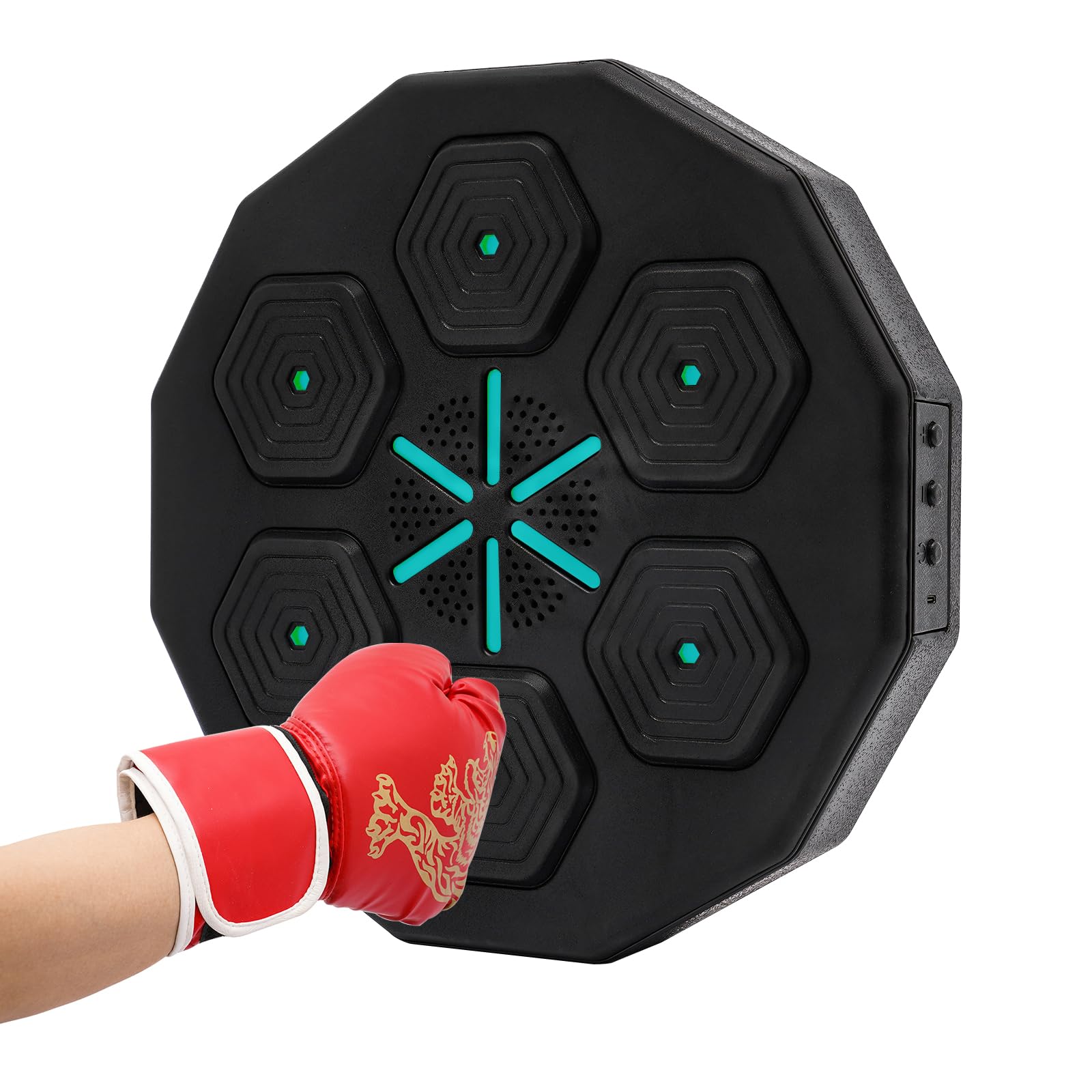 Máquina de boxeo con pantalla LED – Entrenamiento de boxeo montado en la pared con altavoz Bluetooth, alivio del estrés y ejercicio de reacción, incluye guantes y carga USB
