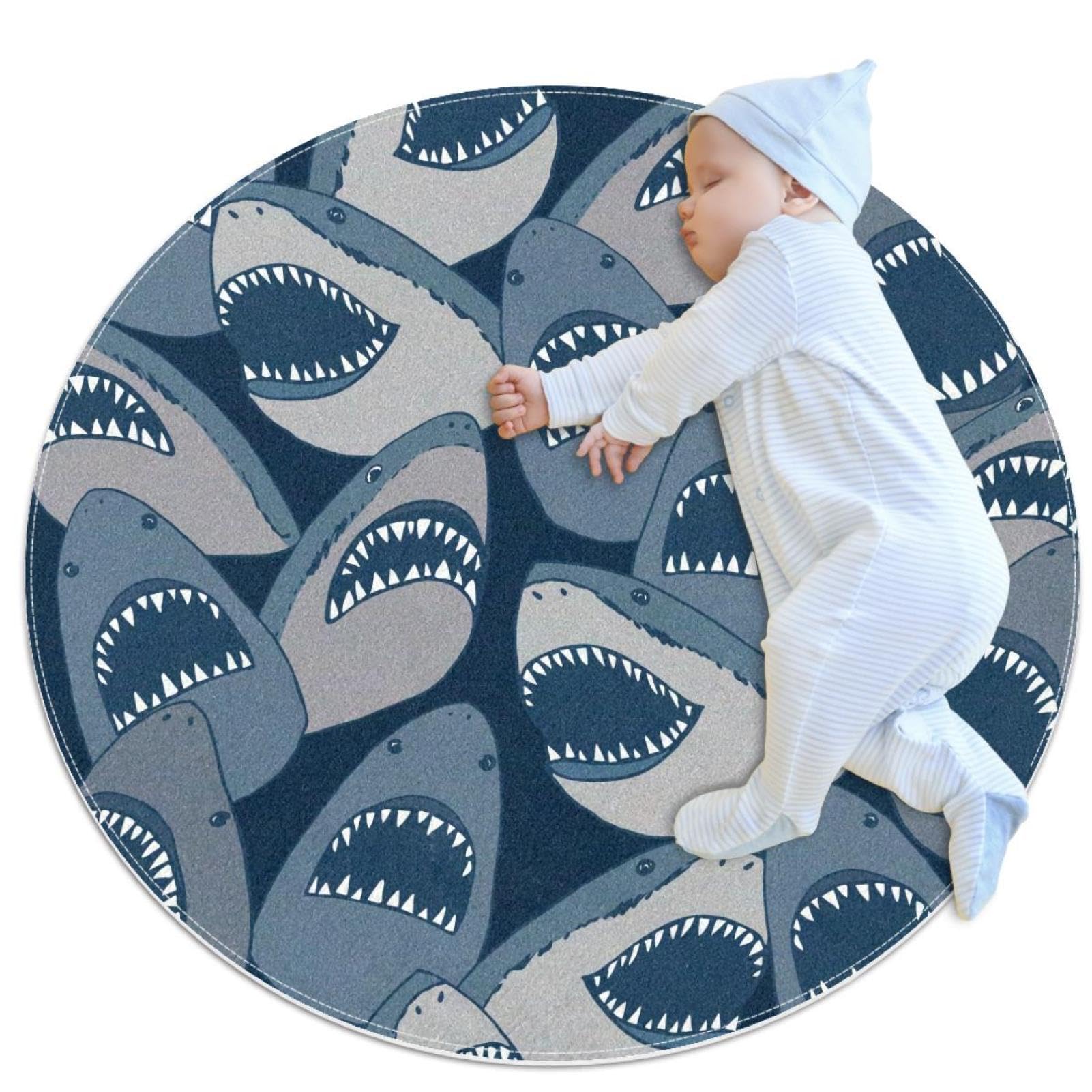 Tapis de salle de bain requin sauvage rond anti-glisse de 1m