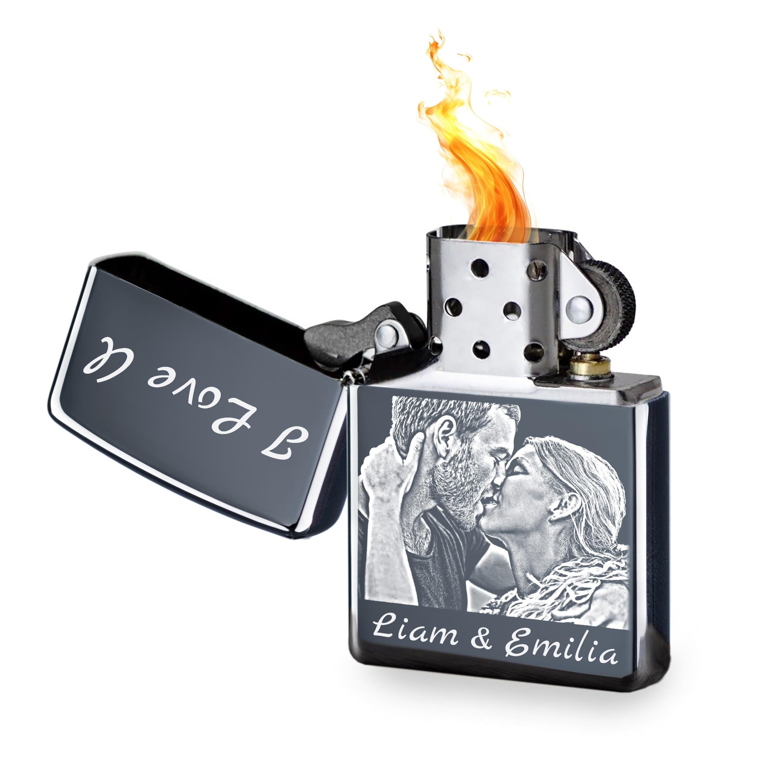 Accendino Originale con fotoincisione | Cromato Lucido, Chrome High Polished | Incisione con la Tua Foto | Compatibile con Zippo