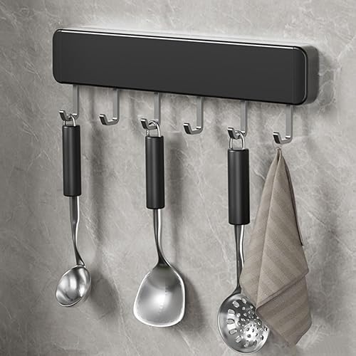 Miniatura 6 de Ganchos para colgar utensilios de cocina, ganchos para montar en la pared, sin taladrar, ganchos extraíbles y ajustables, riel de cocina con 8